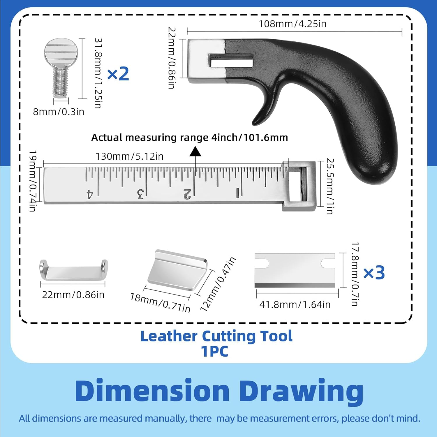 Glarks Belt Hand Cutting Tool with Aluminium Handle, Black Leather Strap Cutter, Strip Gauge Tool for Leather Craft
