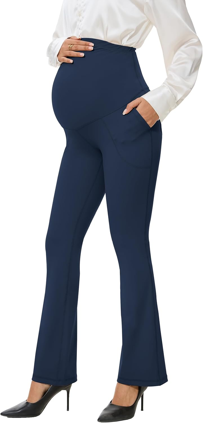 VIMPEP Smooth Feeling Flare Maternity Leggings over the Belly Pregnancy Bootcut Yoga Pants Petite/Regular with Pockets 303