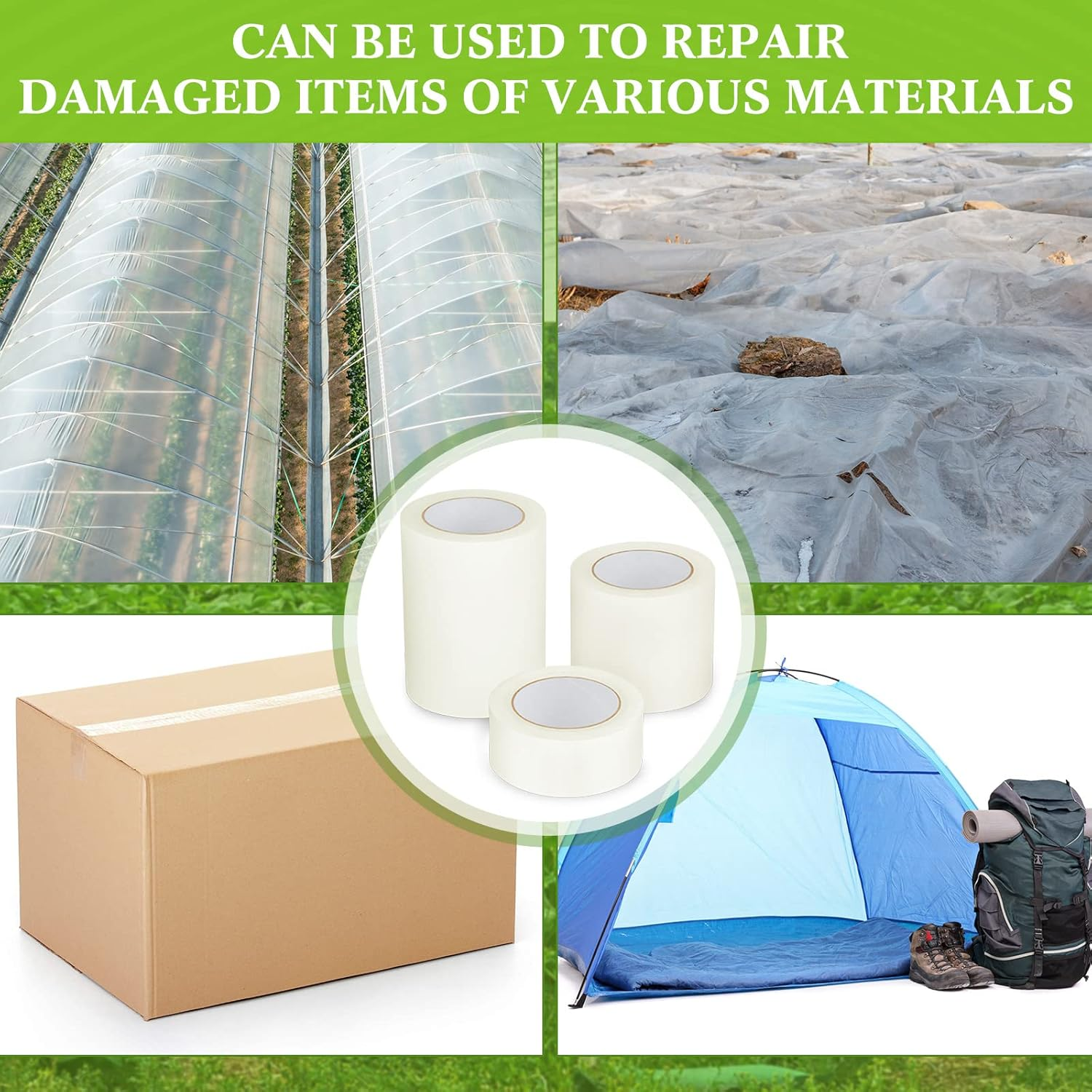 Frienda 3 Pack 2''X115'+4''X115'+6''X115' Greenhouse Plastic Tape, 6 Mil Greenhouse Repair Tape, Waterproof and UV Resistant 6Mil Polyethylene Sheeting Tape to Repair Patch Repair Kit image number 4