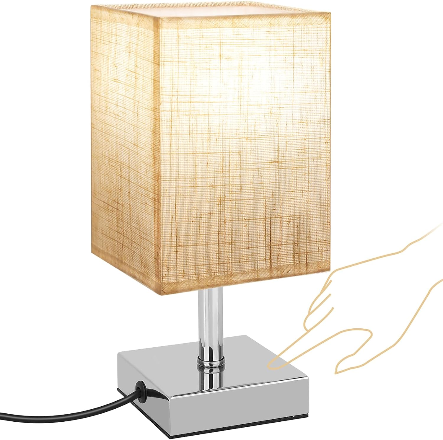 Kinsdan Table Lamp, 3-Way Dimmable Touch Control Bedside Lamps, Bedside Table Lamps with Flaxen Fabric Shade for Bedroom Living Room,Led Bulb Included image number 4