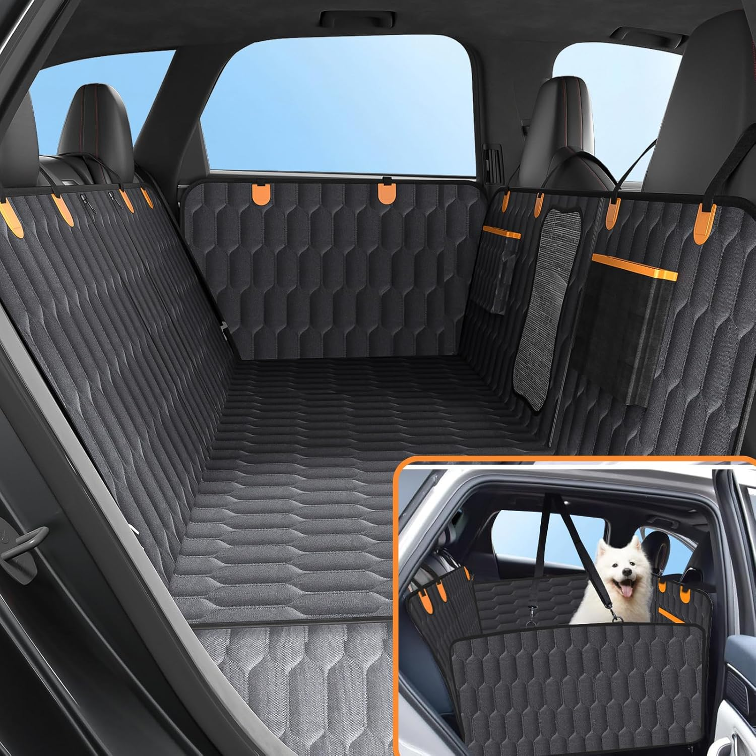 Hard Bottom Dog Car Seat Cover, Foldable Car Seat Extender for Dogs, Dog Car Hammock Waterproof with 220KG Load, 3 in 1 Dog Car Seat Protector for Back Seat with Mesh Window for Cars＆Trucks＆Suvs image number 4