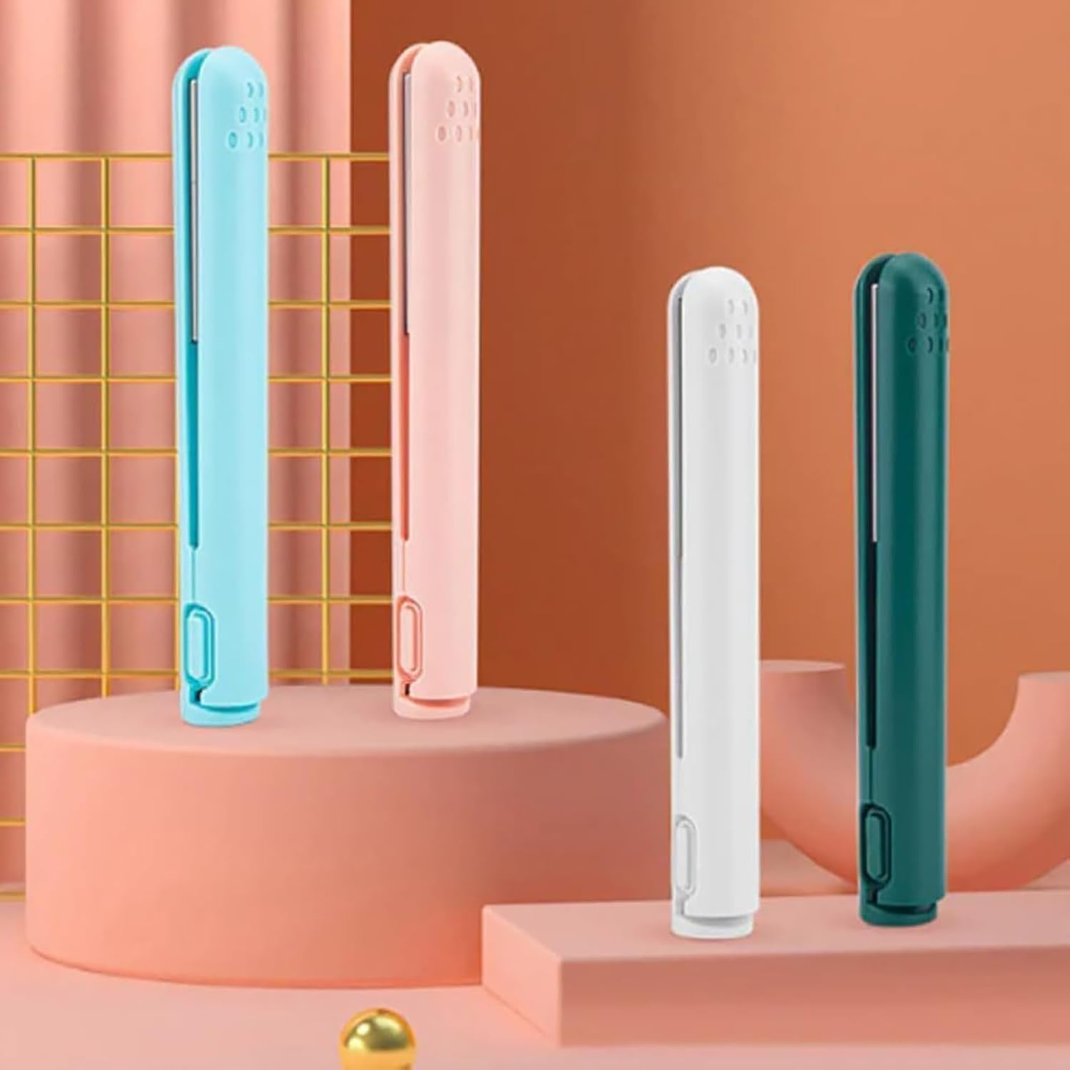 Portrait Mini Dual-Purpose Curling Iron, Ceramic Mini Hair Curler, 2 in 1 Mini Dual-Purpose Curling Iron, USB Rechargeable Curling Wand, Portable Hair Straightener Travel Curling Wand (Pink)