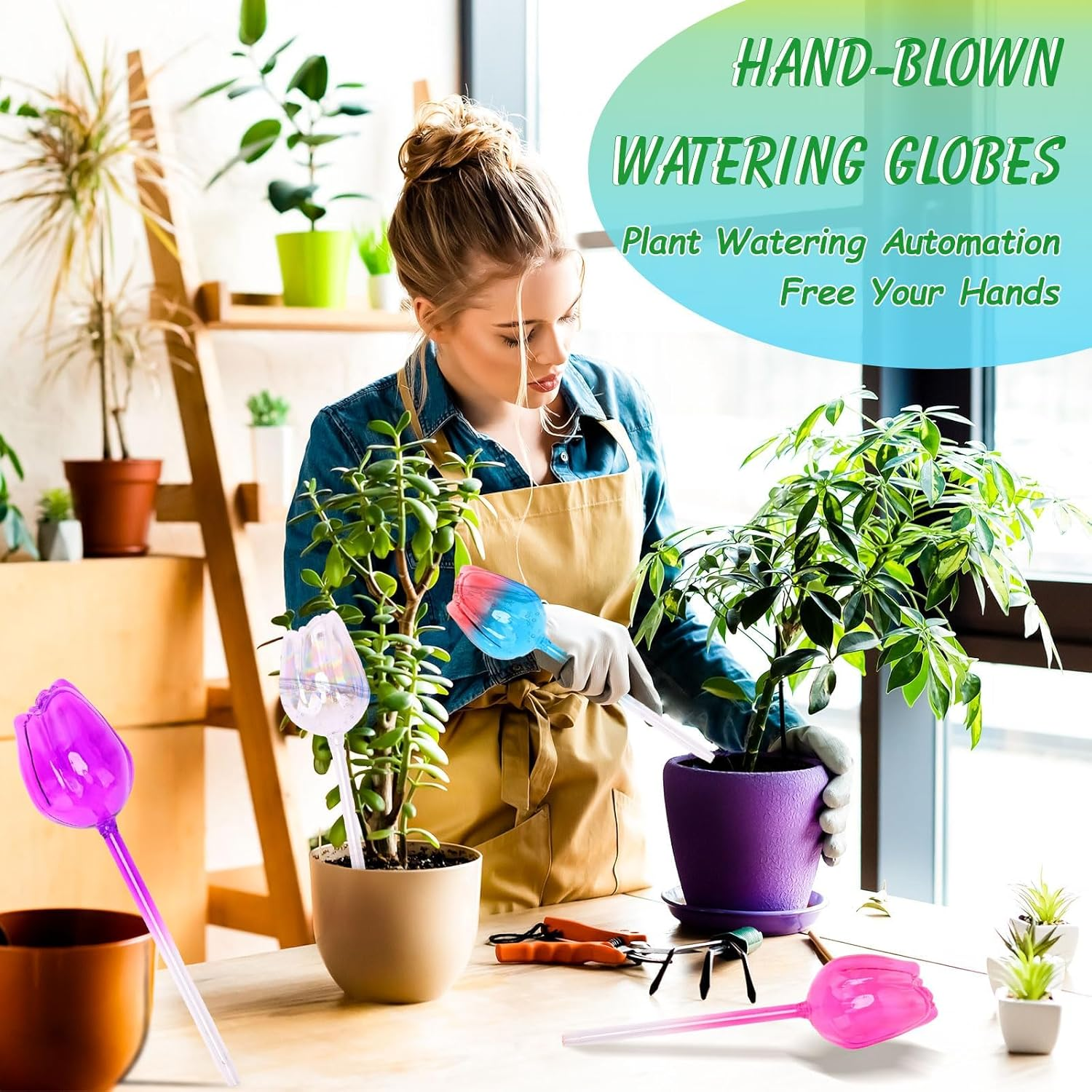 Tulip-Shaped Glass Watering Globes for Indoor Outdoor Plants, Self Watering Devices 21.5Cm Long, Automatic Irrigation Spikes for Potted Plants image number 2