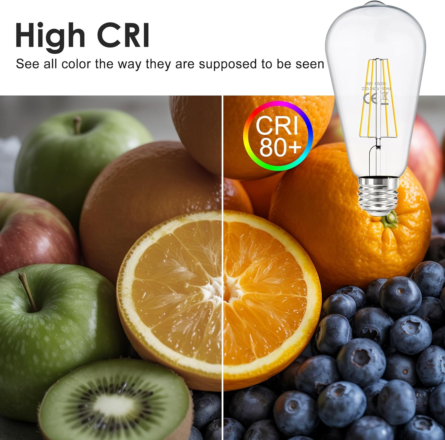 FTL E27 Vintage Edison Light Bulb 6500K Cool White,St64 6W E27 Filament Edison Screw Bulb 60W Halogen Equivalent,650Lm Antique Style LED Filament Bulbs,Non-Dimmable,Pack of 6 image number 2