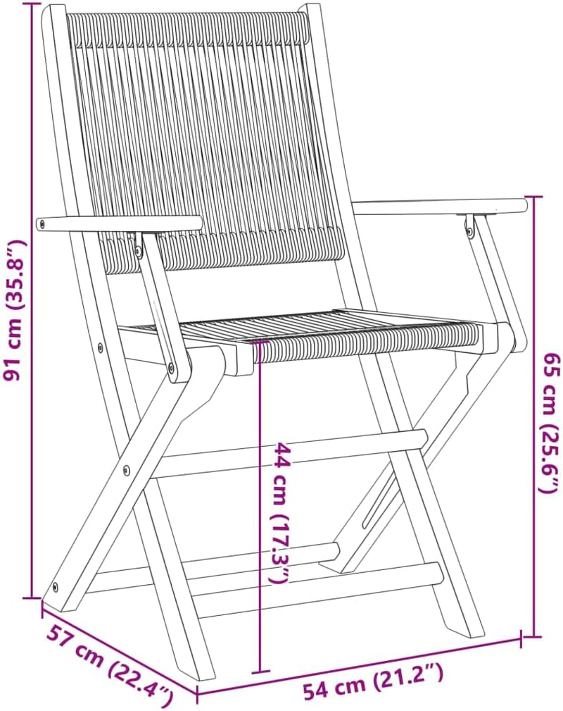 Vidaxl Folding Garden Chairs &ndash; Solid Acacia Wood, Black, 54X57X91 Cm &ndash; Set of 4 Outdoor Dining Loungers for Gardens, Patios, Balconies - Black image number 5