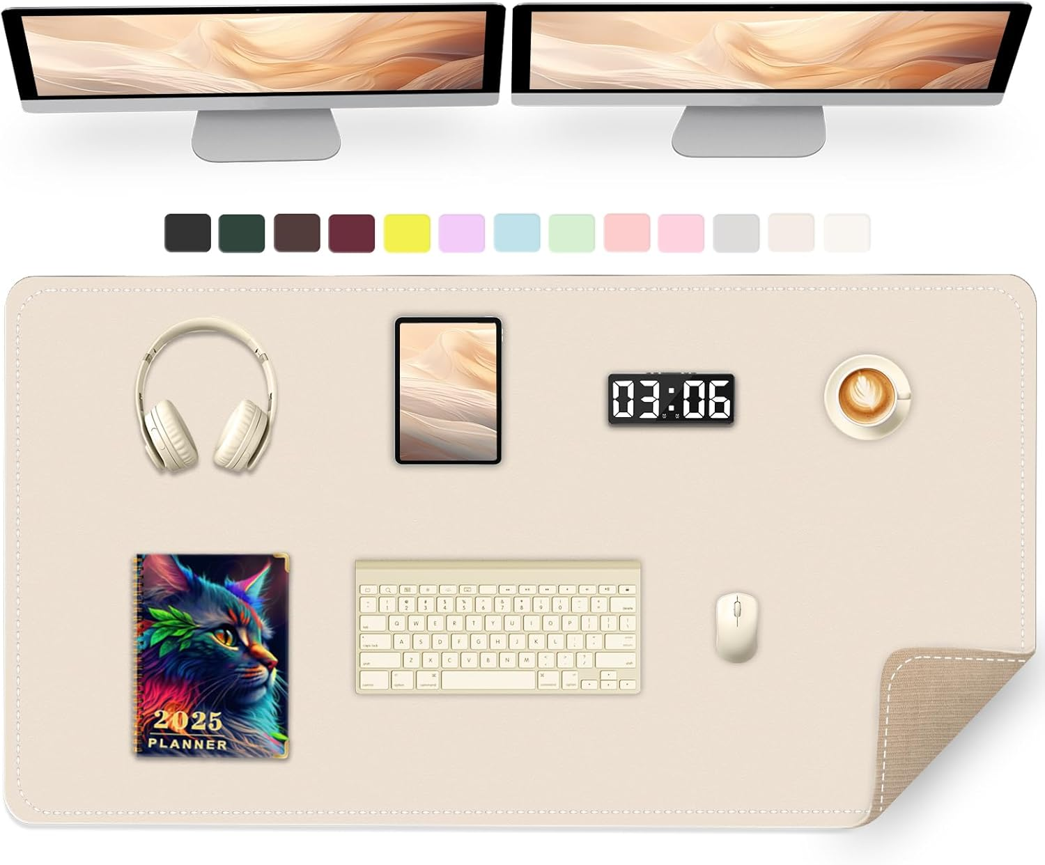 PU Leather Desk Pad Protector, Non-Slip Large Mouse Pad, Waterproof Computer Mat, Office Desk Pad for Keyboard Mouse, Writing Mat (Gray) - 35.4" X 17"