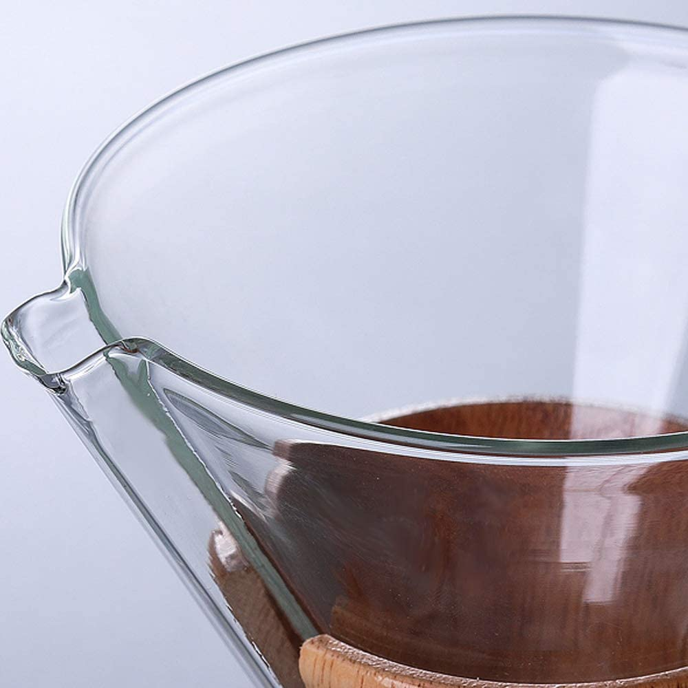 Wood Neck Pour over Coffee Maker with Reusable Stainless Steel Filter and Coaster Pad, 400 Ml Borosilicate Glass Coffee Carafe, Wooden Collar, Coffee Dripper Brewer, Hold 2 Cups image number 2
