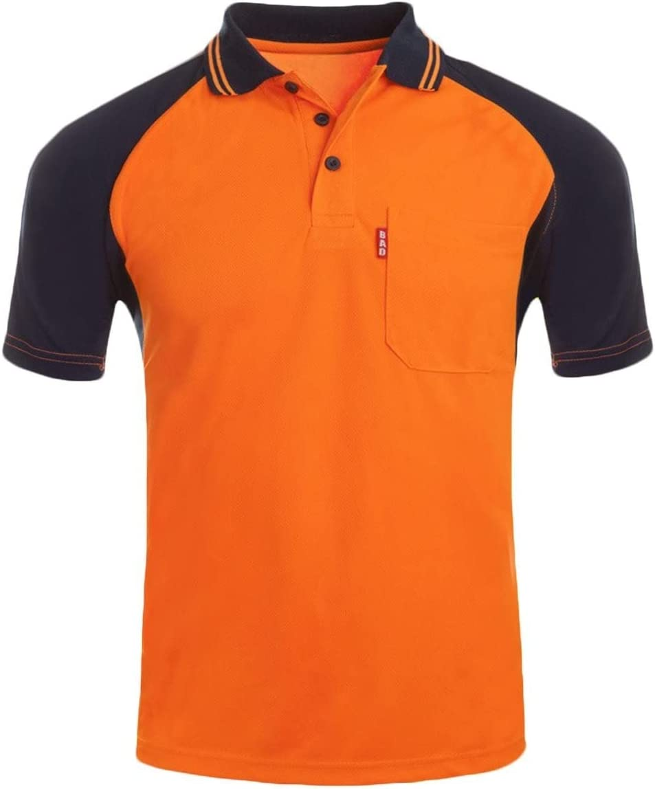 BAD WORKWEAR Hi-Vis S/S Polo Shirt - Micromesh Polo Work Shirt for Men - Lightweight Fit with UPF50+ Protection, Breathable & Moisture-Wicking