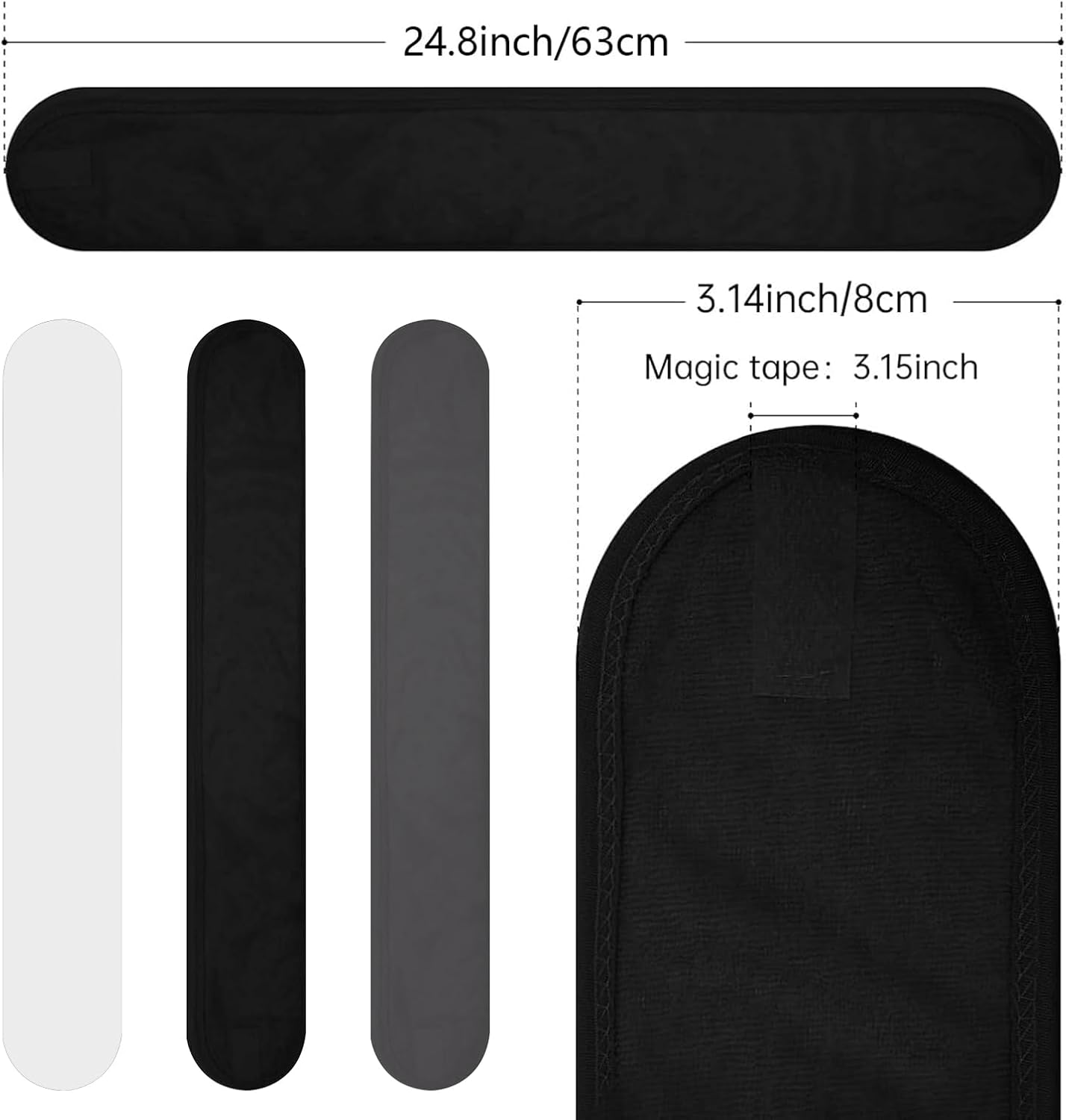 Spa Headband 3 Pack, Head Bands for Women, Soft Terry Cloth Head Wrap for Skincare, Makeup, Yoga, Gym, Shower, 60 X 8.5 Cm (White, Grey, Black) image number 3