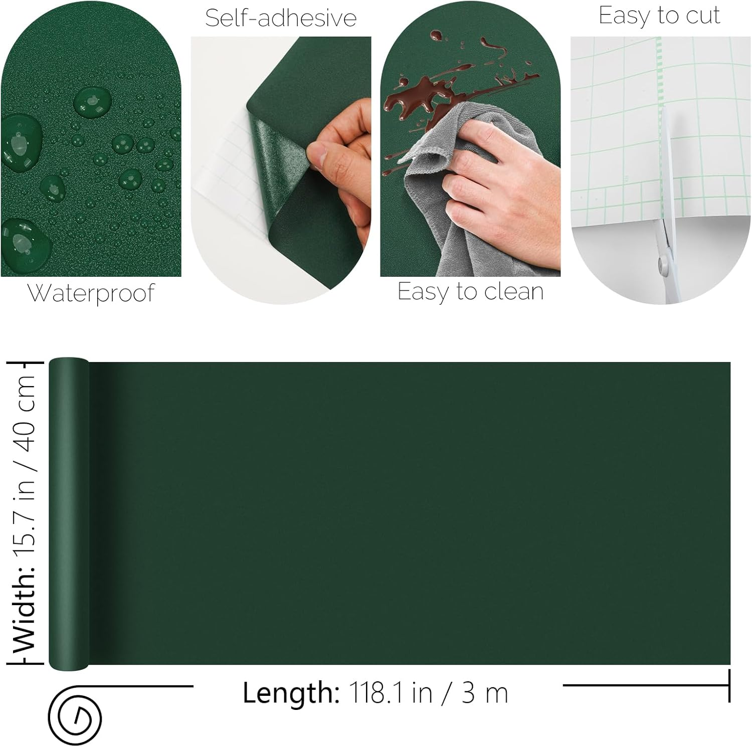 Orgthin Peel and Stick Wallpaper Contact Paper Self Adhesive 15.7" X 118.1", Solid Color Waterproof, Vinyl Wall Paper Roll, Textured Wallpaper Removable for Cabinets Countertop Shelf, Dark Green image number 7