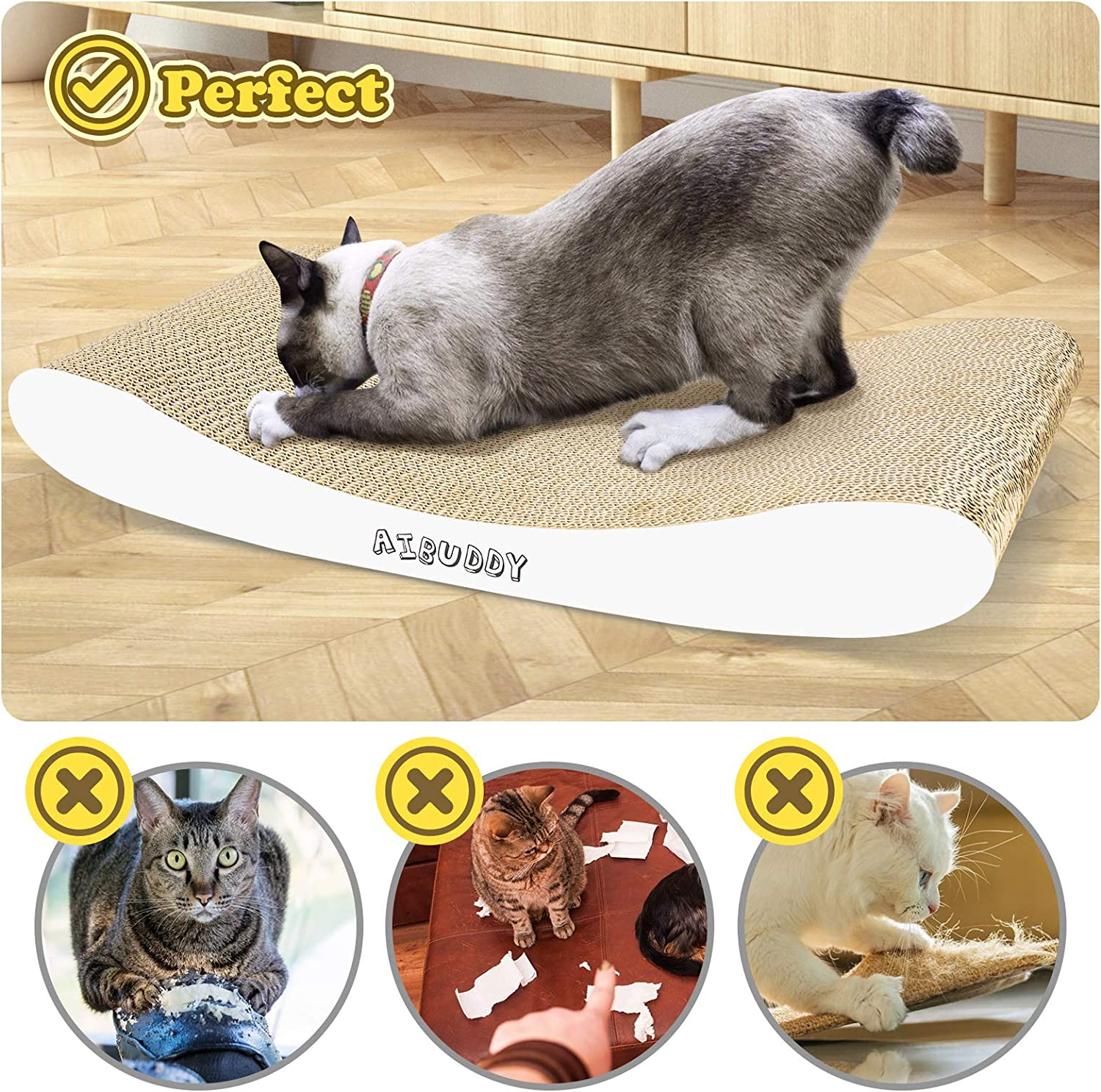 Aibuddy Cat Scratcher, Curve Scratching Pad Reversible Cardboard Lounge Bed with Organic Catnip [ 44X 25X 7Cm, Superior Cardboard & Construction] image number 2
