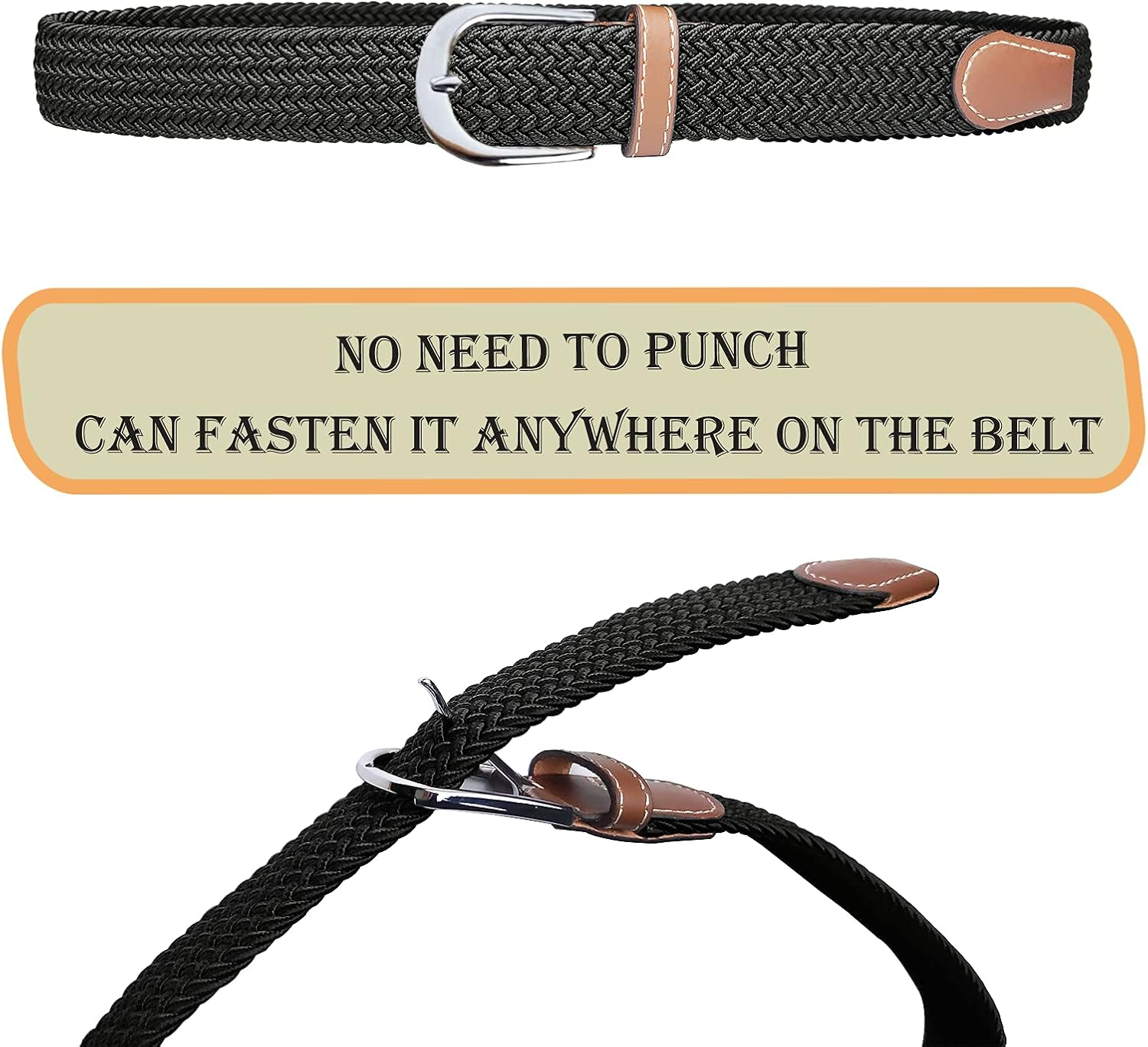 SWAUSWAUK Belts for Women X 2 Pcs - Ladies Belts for Jeans & Pants Elasticated Elastic Belt Women - Black+Brown image number 5