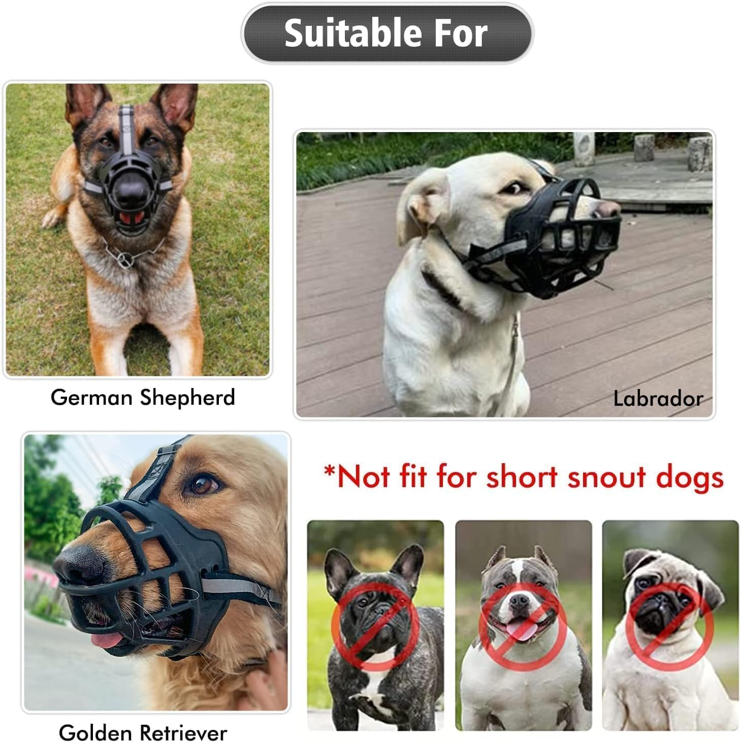 Breathable Basket Dog Muzzles for Small, Medium and Large Dogs - Prevents Barking, Biting and Chewing (Reflective Black, 3#) image number 5
