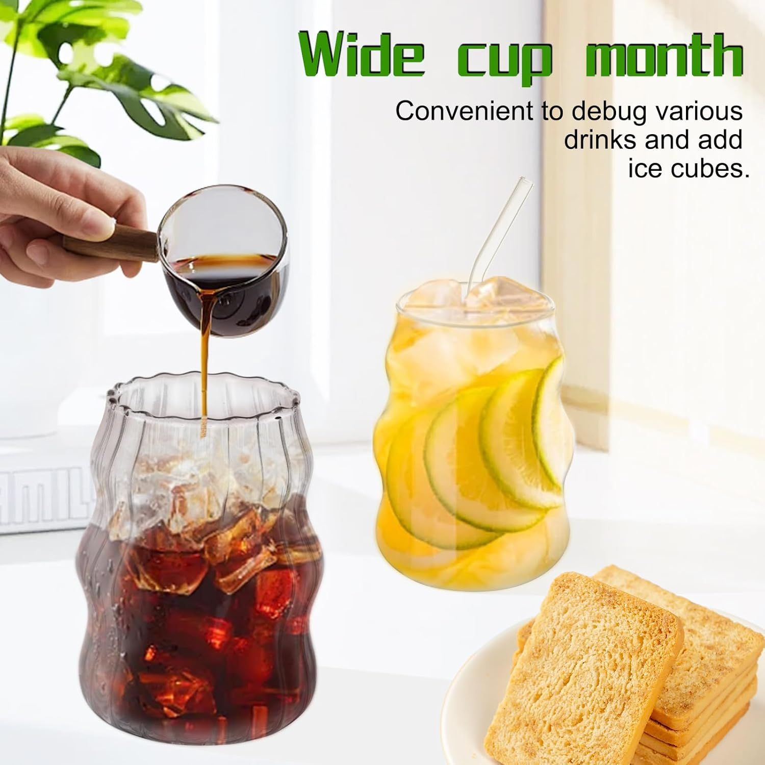 Glass Tumbler with Glass Straw, Iced Coffee Cups Reusable, Can Be Used as Beer Mugs, Milk Mug, Cocktail Cup, Retro Cloud Mug,Coffee Mug,Clear Drinking Cup Set image number 6
