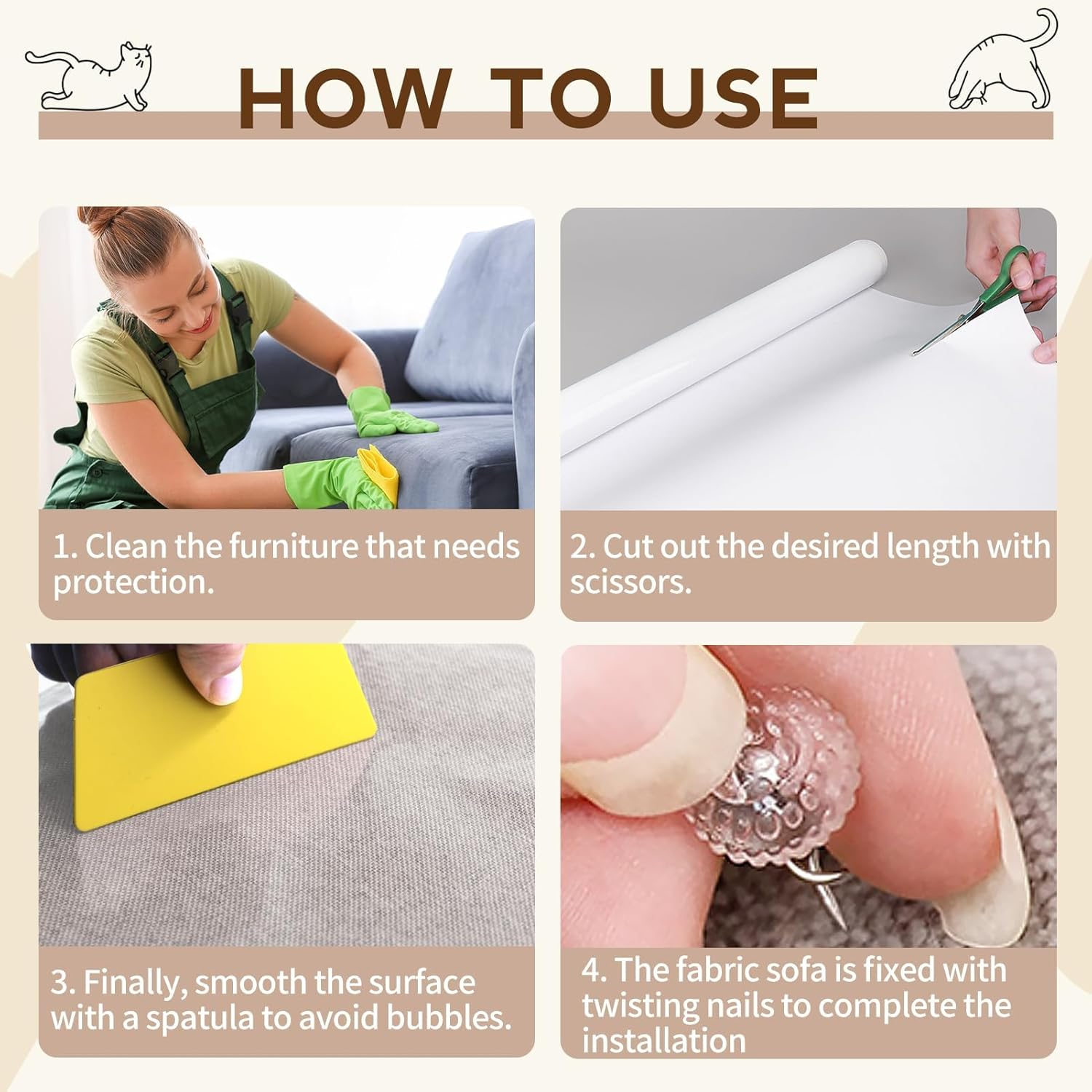 Allony Anti-Scratch Film for Cats, Sofa Scratch Protection Cat, Anti-Scratch Film Cat for Furniture, Sofas, Door Panels and Walls, Cats Scratch Protection with Scraper and Nails image number 1