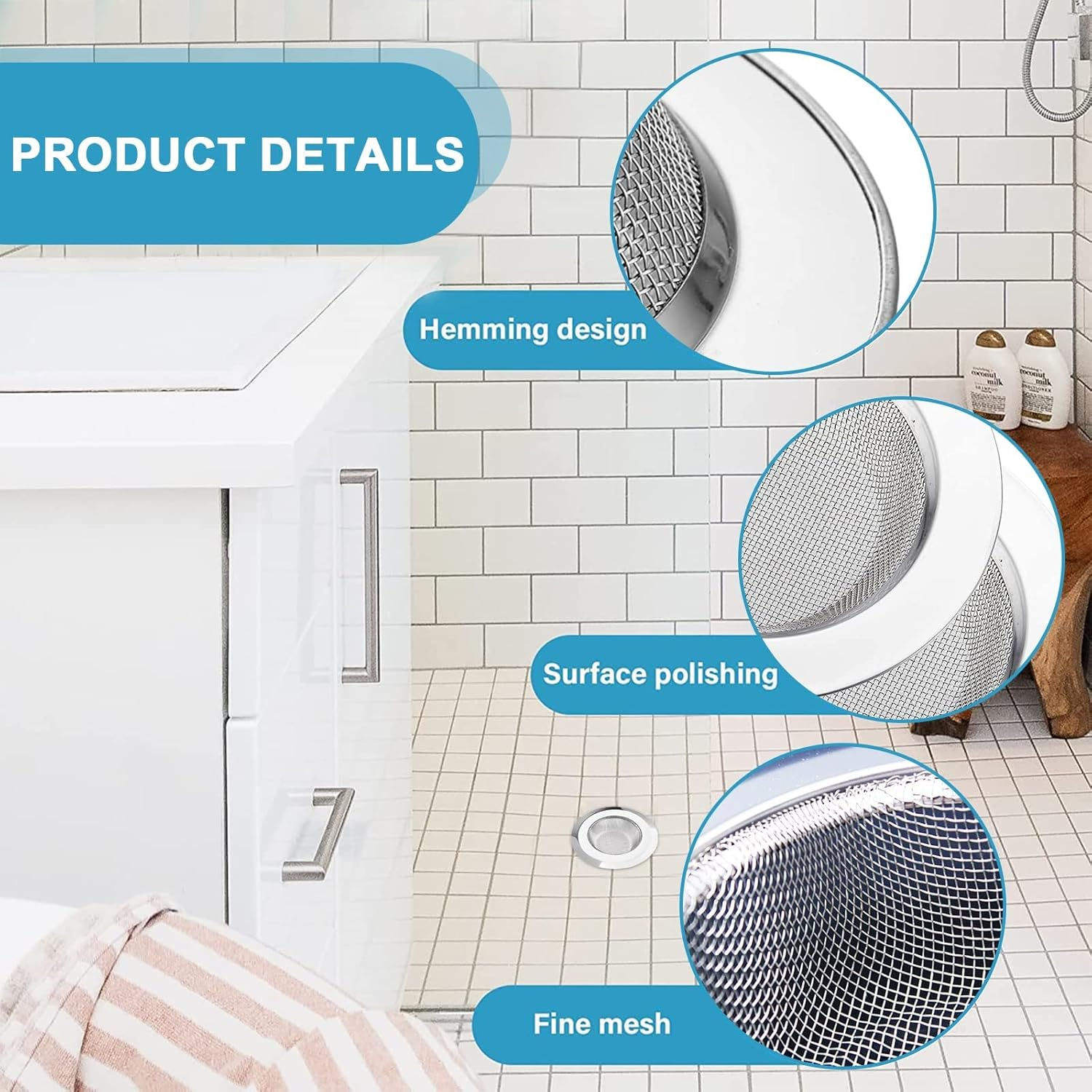 Drainage Filter, 75Mm Stainless Steel Sink Filter, 2 Pcs Fine Mesh Sink Strainer for Kitchen Bathrooms image number 3