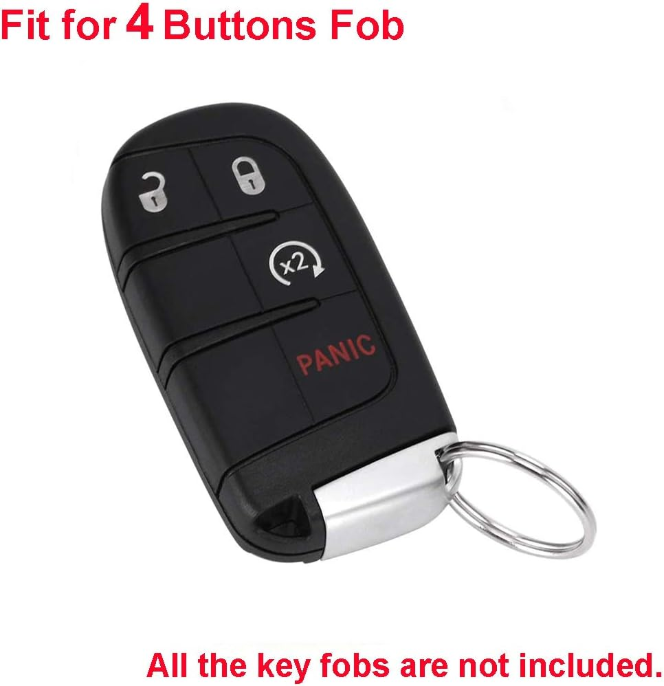 Lemsa 2Pcs Rubber Silicone Key Fob Cover Remote Keyless Protector Bag Holder for Dodge Durango Journey Dart Challenger Jeep Renegade Fiat, Black+Red Buttons