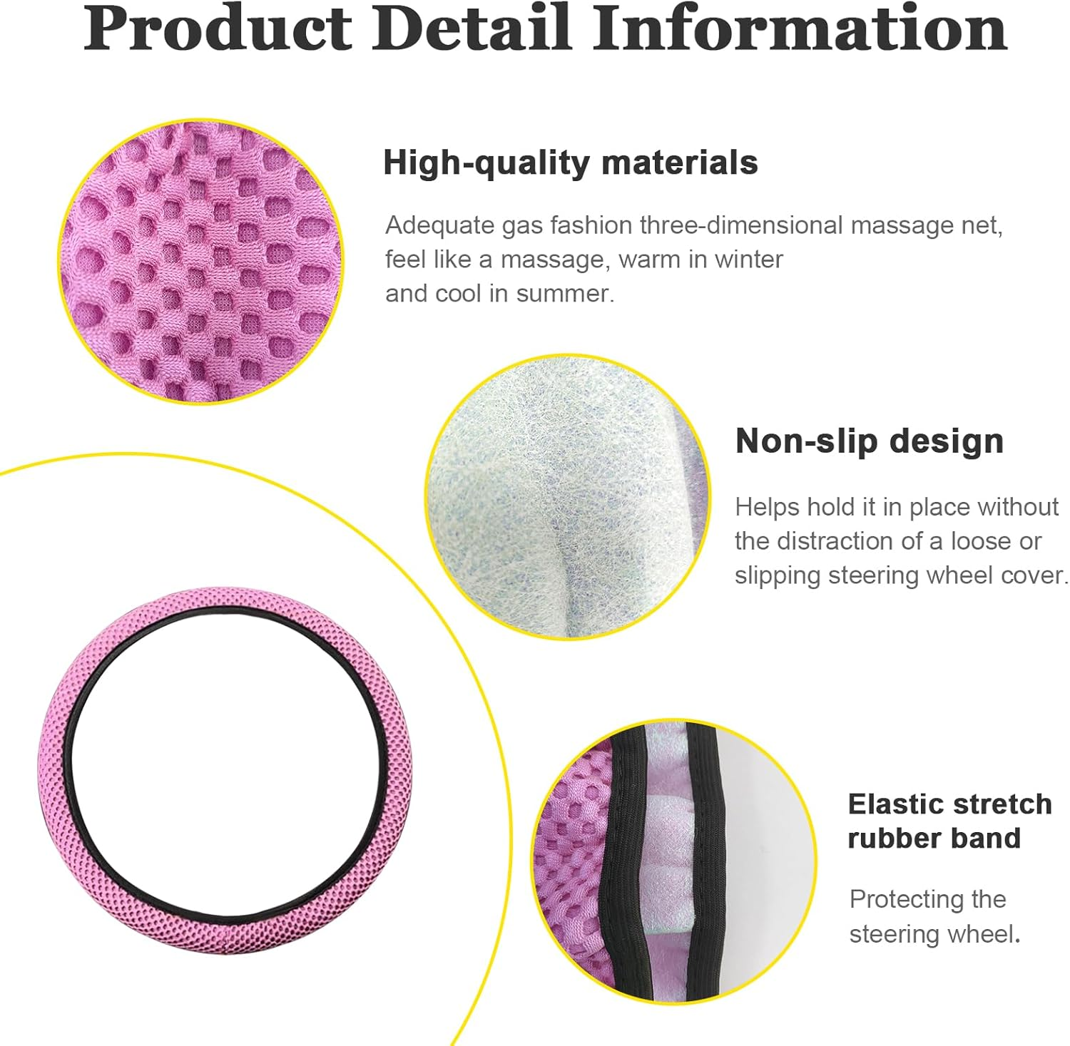 Kewucn Car Elastic Stretch Steering Wheel Cover, Soft Microfiber Breathable Ice Silk, Universal 15 Inch Anti-Slip Auto Steering Wheel Protector, Fit Car, SUV, Van, Sedan, Truck (Pink) image number 1