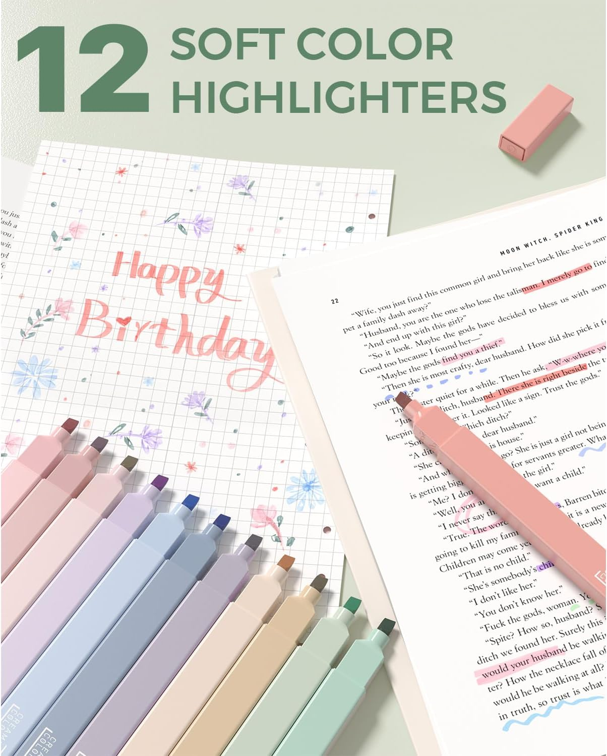 Four Candies 56 PCS Aesthetic School Supplies with Large Pencil Case, 6 Colored Ballpoint Pens, 12 Pastel Highlighters, 5 Black Ink Gel Pens, 9 Mechanical Pencils 0.5-2.0Mm Student Essentials (Green)