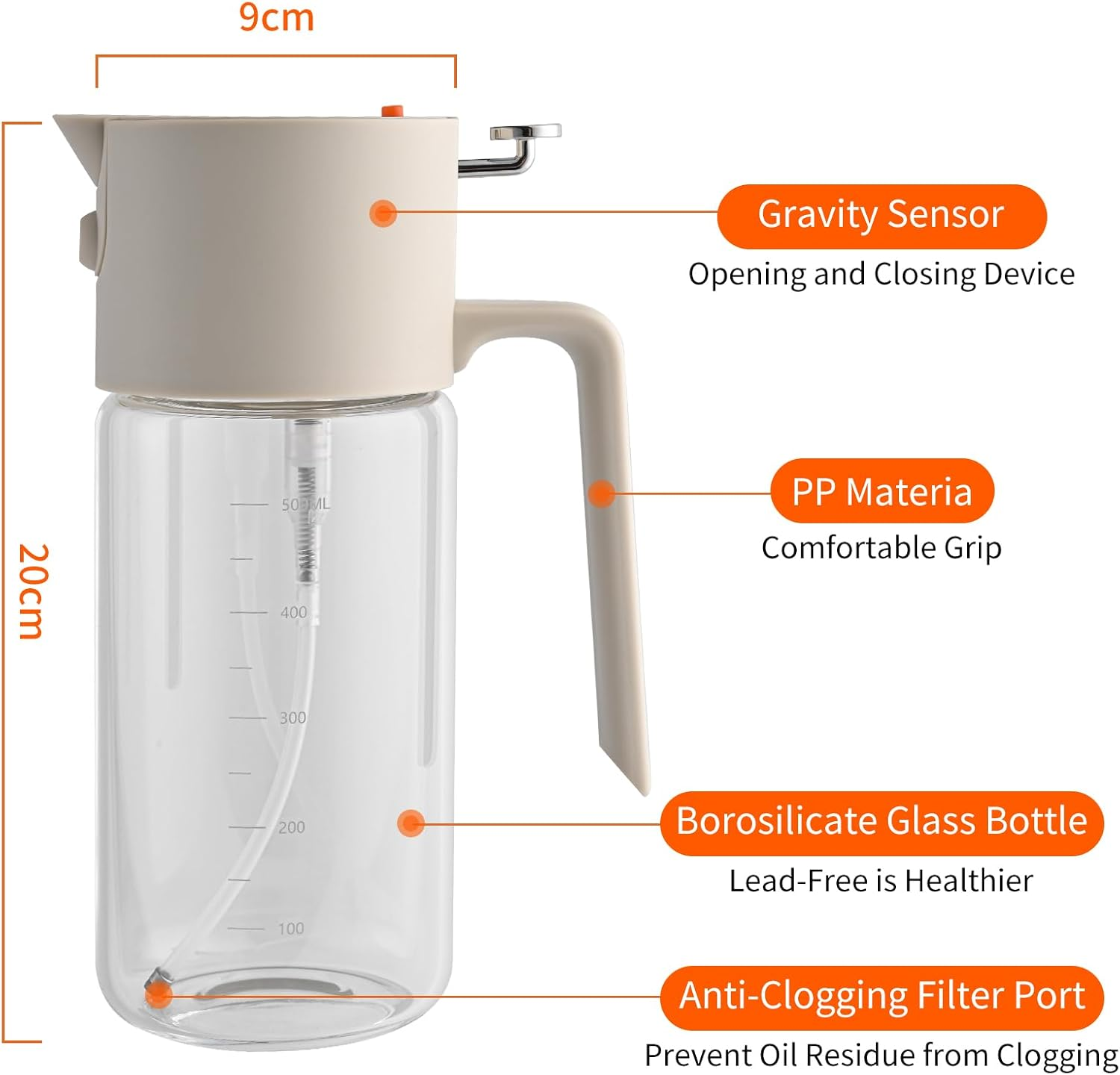 RAXCO 18Oz/550Ml Oil Spray Bottle,2 in 1 Olive Oil Dispenser,Glass Oil Bottle Kitchen Tool for Air Fryer and Salad, BBQ Accessories image number 1