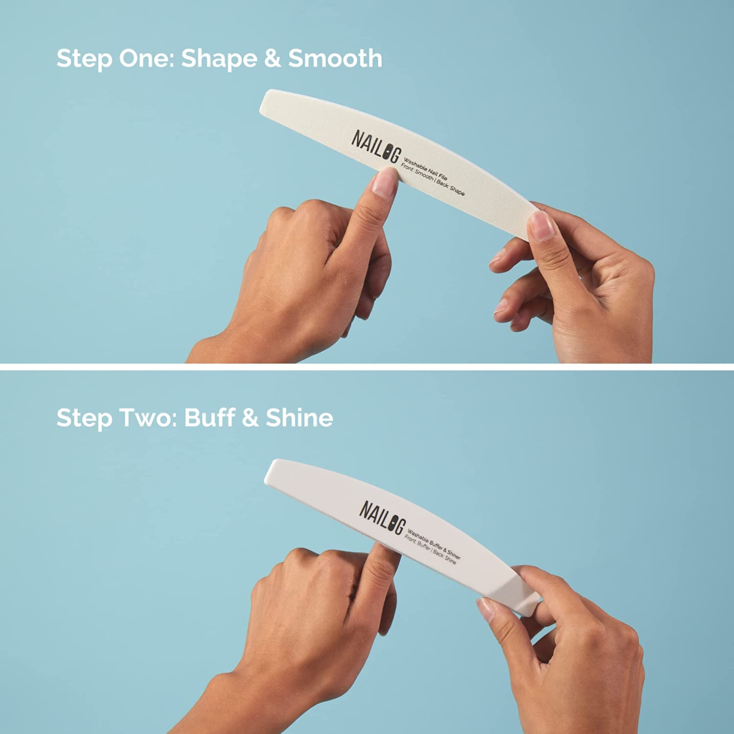 Nailog Nail File & Buffer Kit (6 Pieces) | Premium Quality & Washable | 3 Double-Sided Nail Filer (180/320) for Natural Nails and Acrylic Nails & 3 Nail Buffer & Shiner (400/4000)&hellip; image number 3