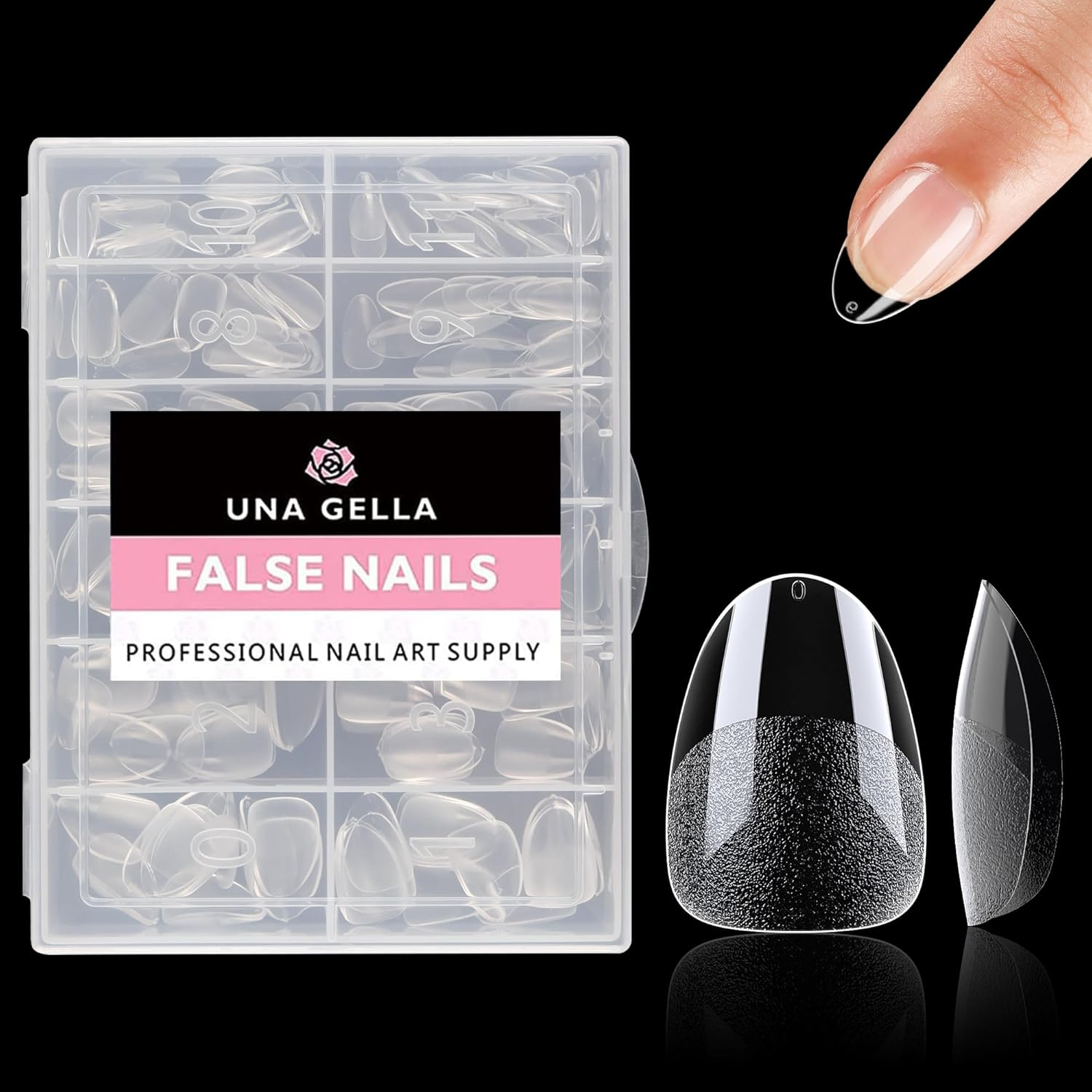 UNA GELLA Extra Short Almond Nail Tips Full Cover 504PCS Gel Nail Tips Short Almond Shaped Nails Tips Soft Gelly Gel Clear Fake Nails Tip for Acrylic Nail Tip Soak off Home DIY Salon Nails 12 Sizes image number 4