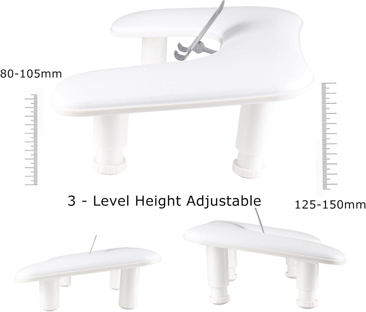 Manicure Arm Rest with Rotating Phone Holder for Nails Tech, U - Shaped Adjustable Nail Hand Rest Stand PU Leather (White)