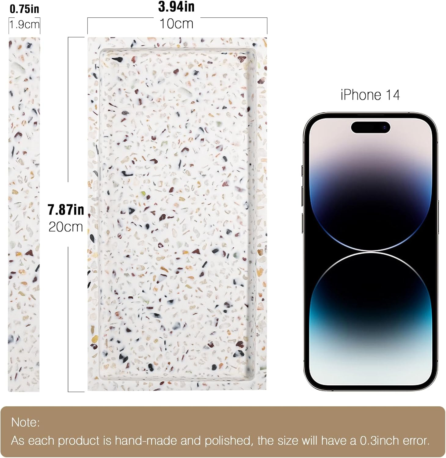Luxspire Rectangular Non-Slip Resin Bathroom Tray Decorative Tray for Home, Living Room and Bedroom, for Jewelry, Candles and Soap, Size 20 X 10 X 1.8 Cm, Terrazzo