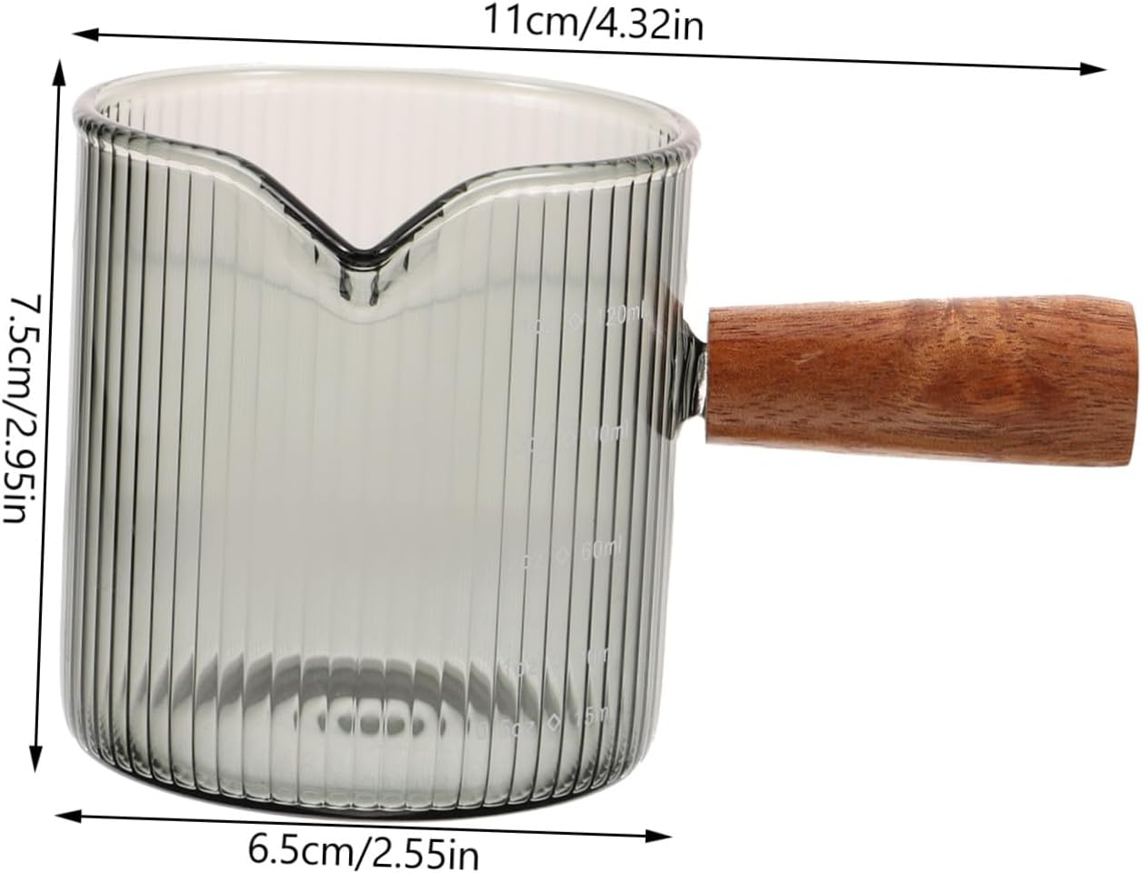 OFFSCH Heat-Resistant Espresso Glass Milk Pourer with Comfortable Wooden Handle Mini Measuring Cup for Coffee Latte Tea and Hot Brewing Easy-Pour Spout for Home and Travel Use image number 6