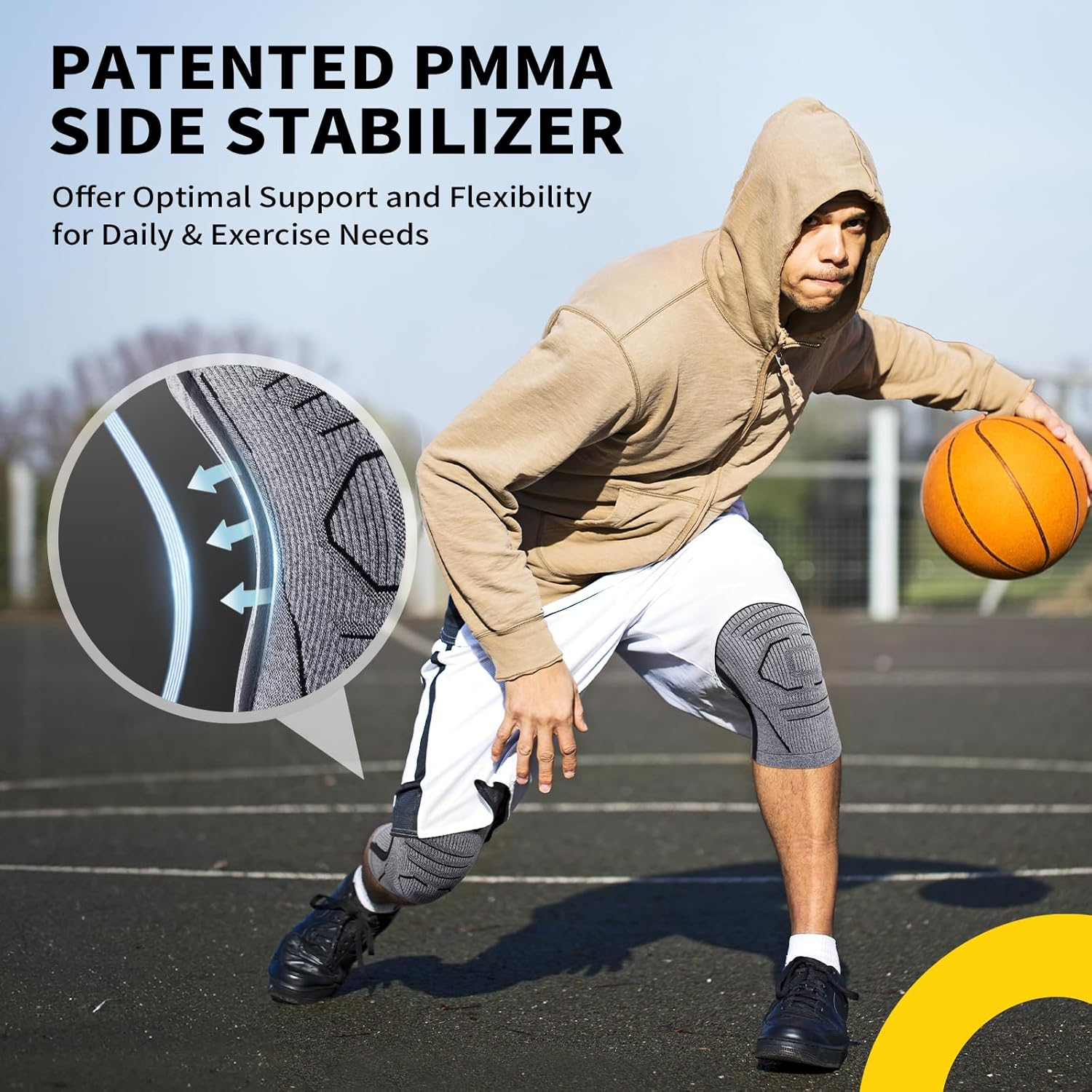 CAMBIVO Knee Brace for Women and Men with Side Stabilizer 2 Pack, Lightweight Knee Compression Sleeves for Knee Pain Relief, Knee Sleeves for Running, Workout and Daily Activities (Gray, Medium)