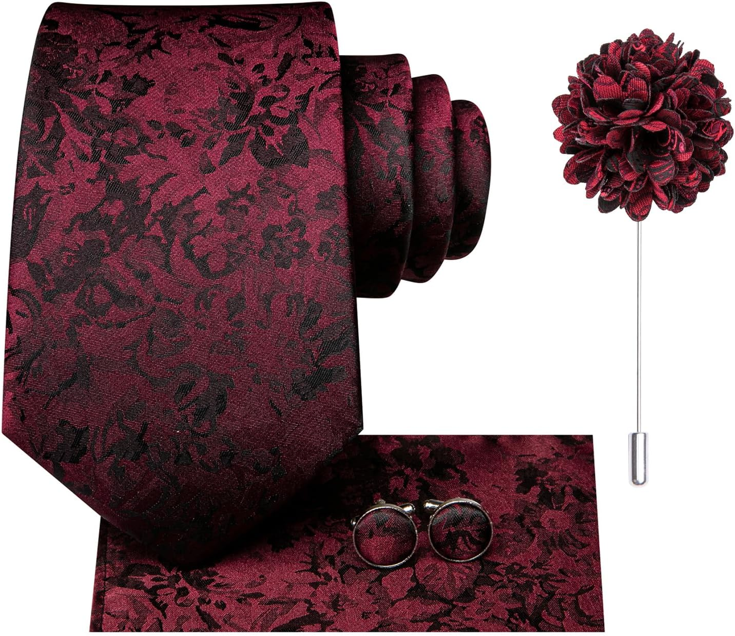 Hi-Tie Ties for Men Pocket Square Lapel Pins Cufflinks Formal Woven Silk Necktie Sets Wedding Party image number 5