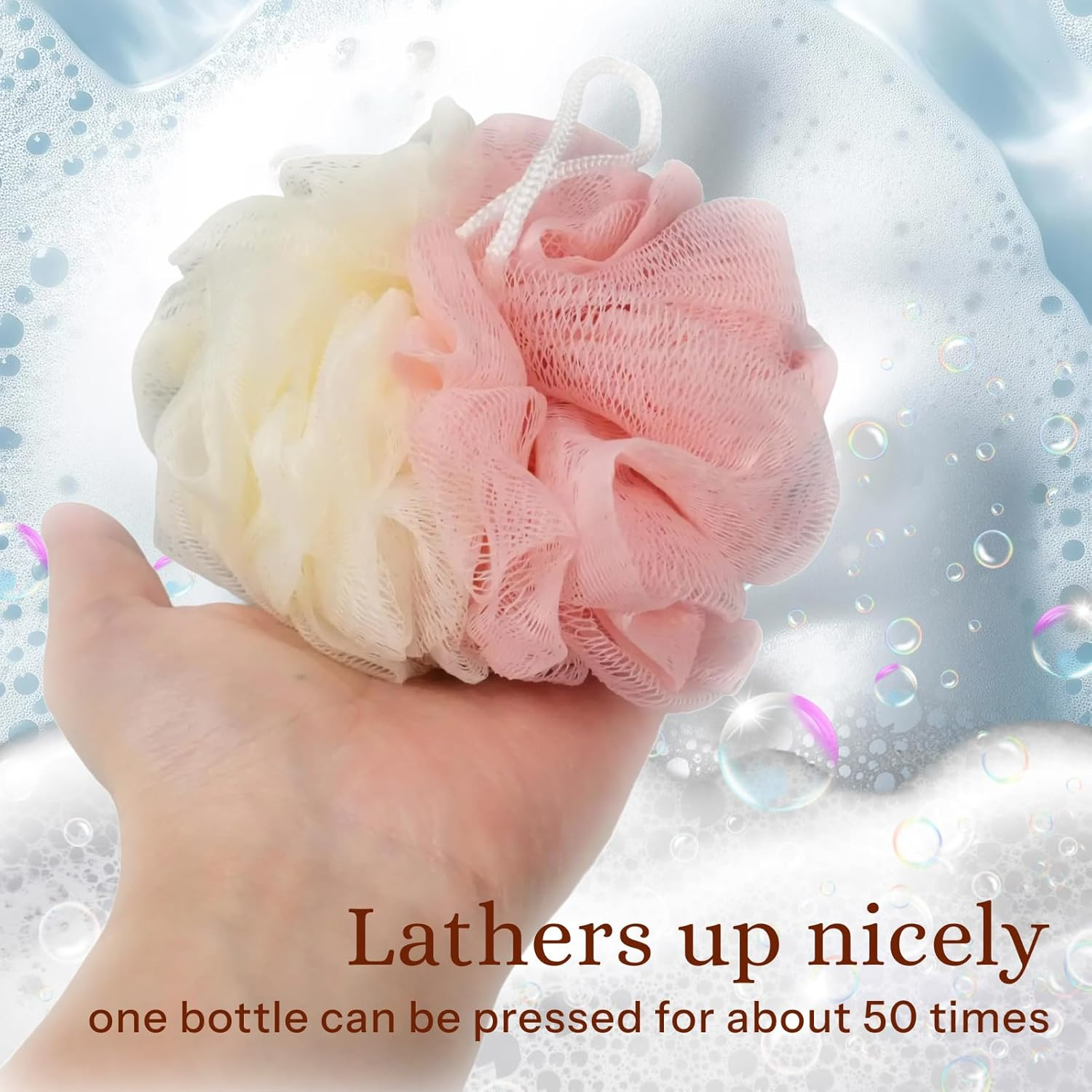 Fortuneglobe 4-Pack Colorful Bath Poufs | Gentle Exfoliating Mesh Sponges for Body & Skin | Family Shower Essentials for Adults & Kids image number 1