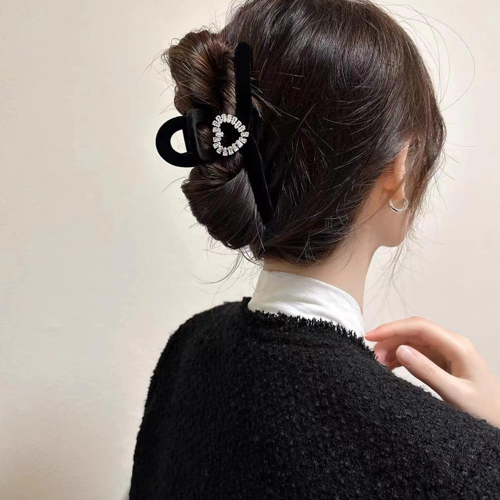 2 PCS Large Hair Clips, Cute Flocking Rhinestone Hair Claw Clips Big Hair Jaw Clips for Women Thick Hair Thin Hair Decorative Hair Claw Clips Hair Barrettes Hair Accessories for Women Girls image number 6