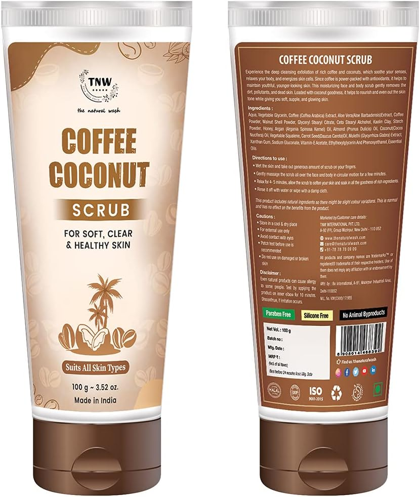Tnw-The Natural Wash Coffee Coconut Scrub for Radiant & Healthy Skin | Gentle Exfoliator Suitable for All Skin Types | Natural & Chemical-Free Scrub, 100 G image number 2