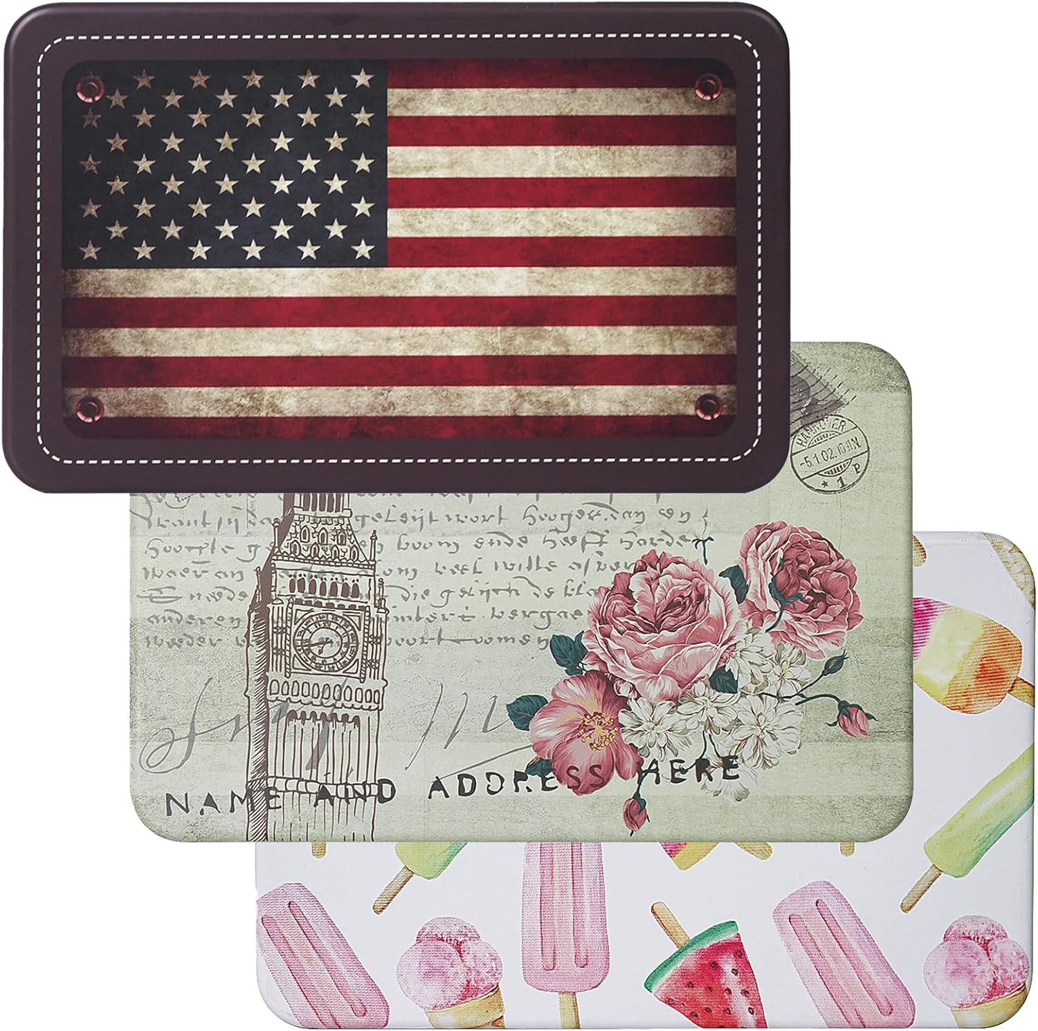 Dreamseden 3-Pack Small Storage Tin Box - Vintage US Flag, Green Sketching, Pink Popsicles Metal Box Set - Decorative Mini Containers for Candy, Jewelry, Keepsakes - Home Decoration Gift Collection image number 4