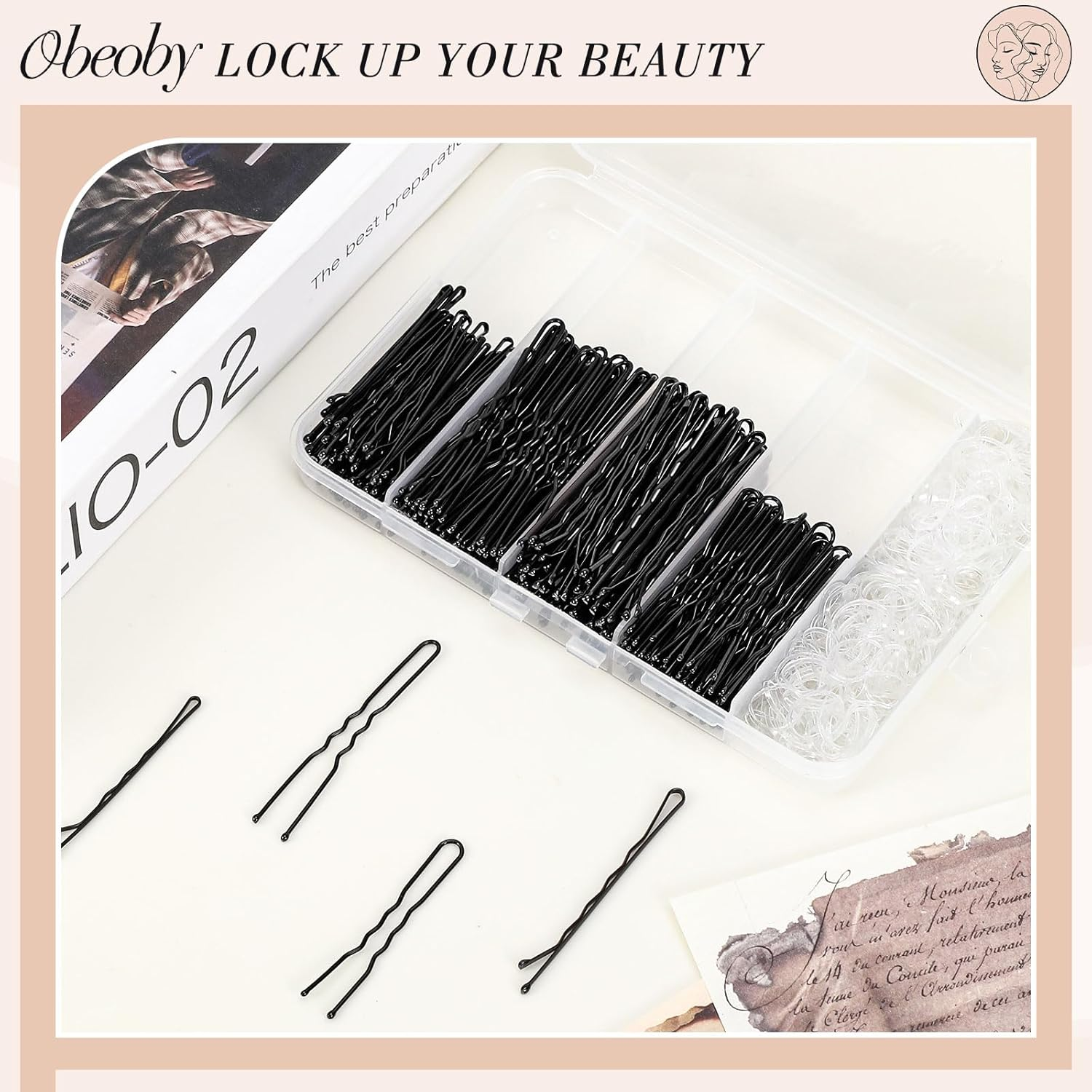 460 Piece Hair Pins and Hair Bobbles Set, 220 Bobby Pins - 2 Sizes and 240 Hair Bobbles with Storage Box for Women Girls Wedding Hairstyles (Black) image number 5
