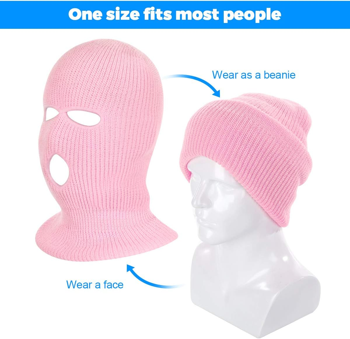 2 Pieces 3-Hole Full Face Mask Cover Ski Mask Winter Balaclava Cap Knitted Face Cover for Winter Outdoor Sports image number 7