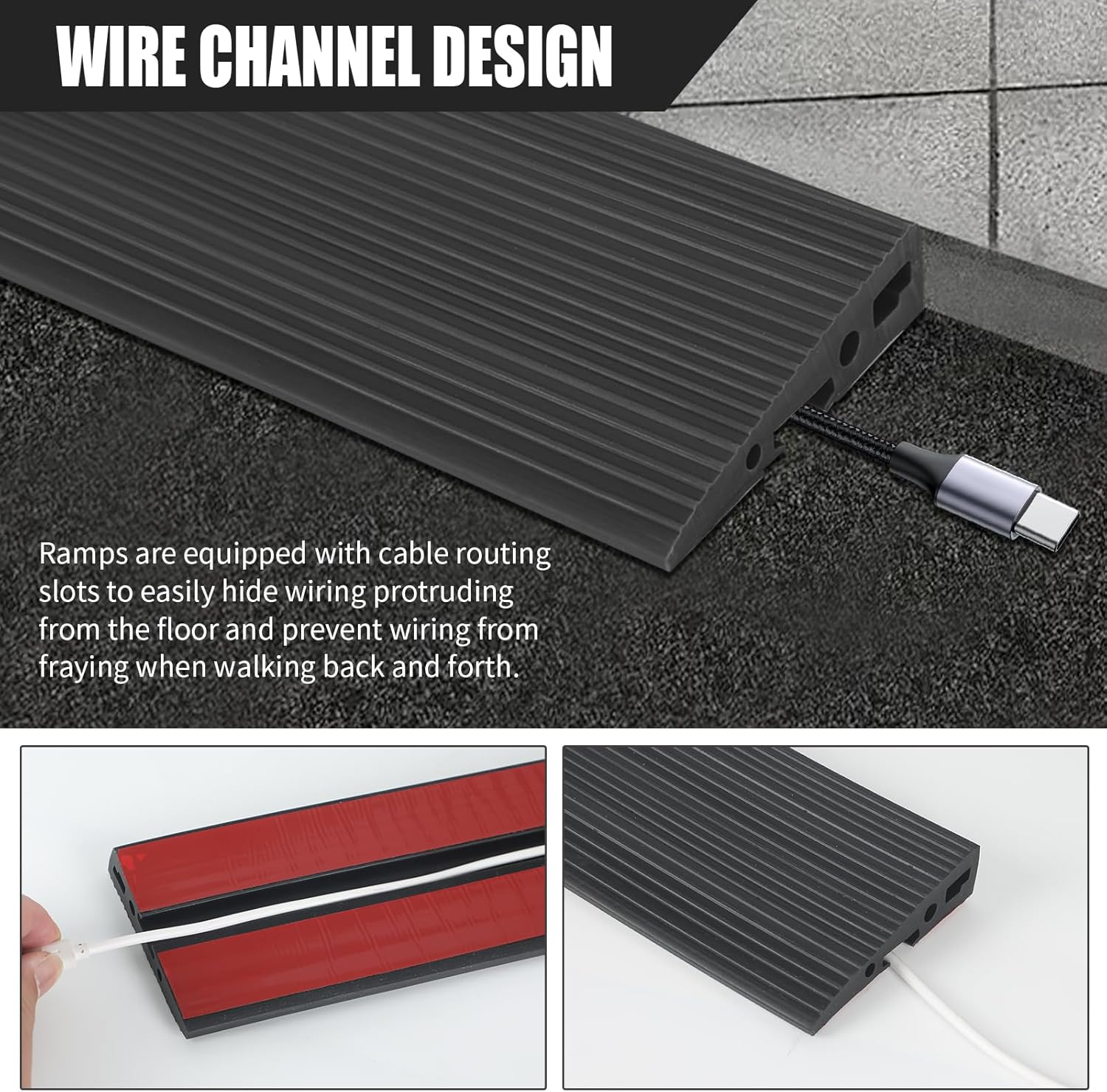 Threshold Ramp for Doorways, 90 X 7.5Cm Self Adhesive Rubber Kerb Ramp with 4 Holes, Non Slip 1.5/2Cm Height Door Step Strip for Wheelchair (Black, 2Cm) image number 3