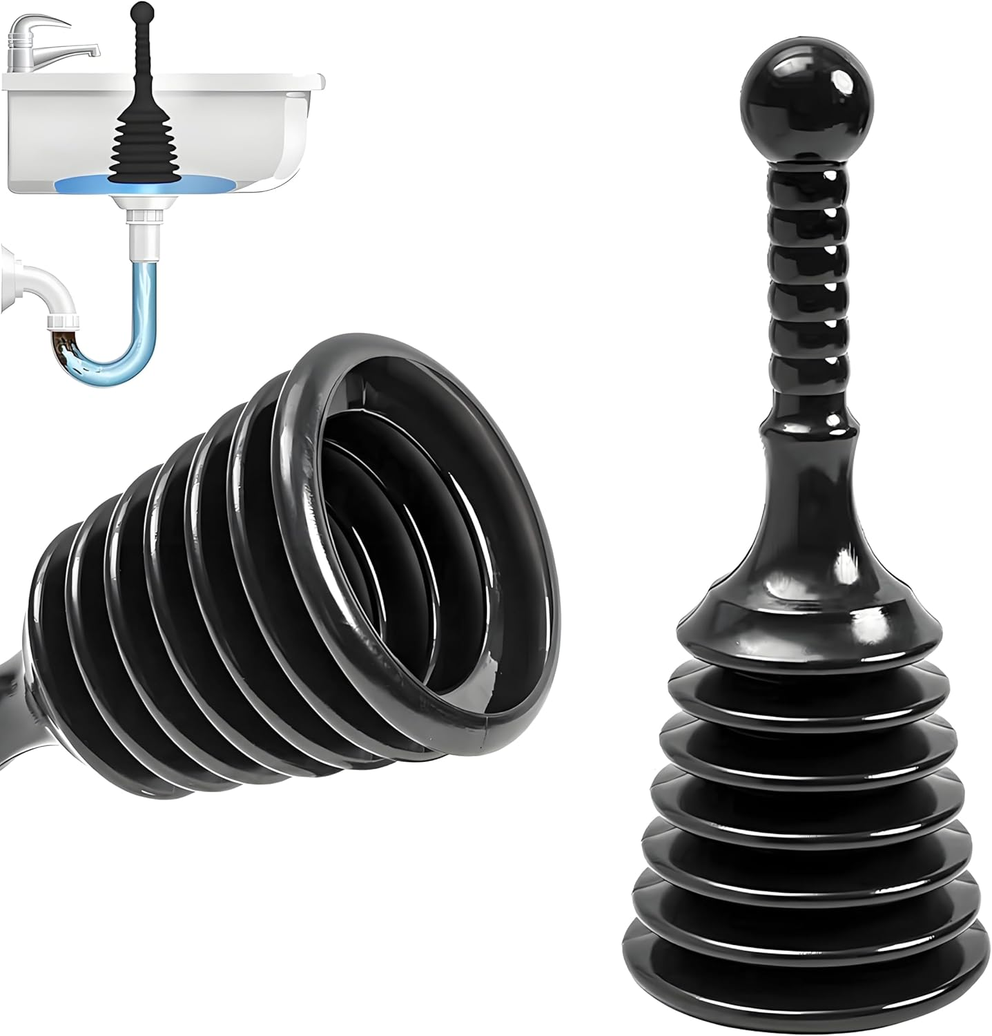 Sink and Drain Plunger for Bathrooms, Kitchens, Sinks, Baths and Showers. Small and 8X More Powerful Bellows Design image number 3
