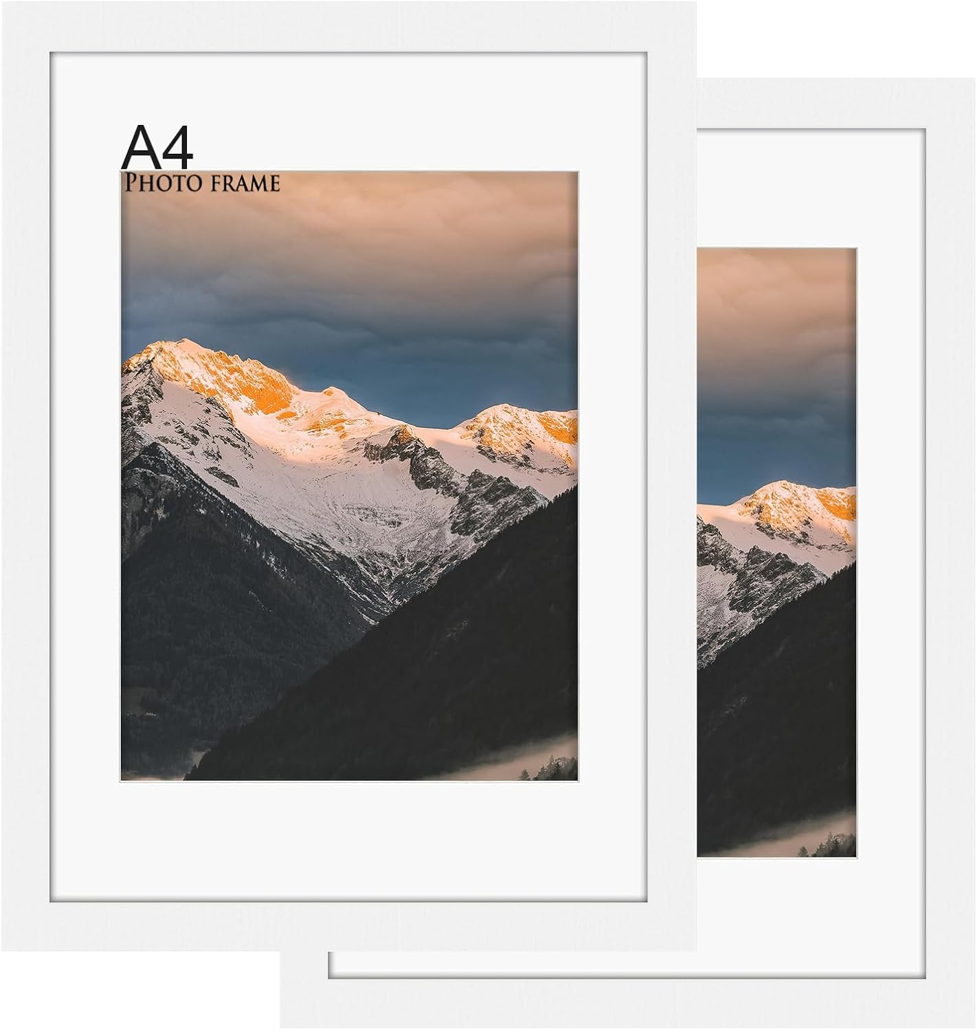 A4 Picture Frame, Black Wooden Frame for Photo Frame, A4 (21X29.7 Cm) Poster Frames with Mat, A4 Frame with Mount and Plexiglass for Wall Mount Vertically or Horizontally-2 Packs