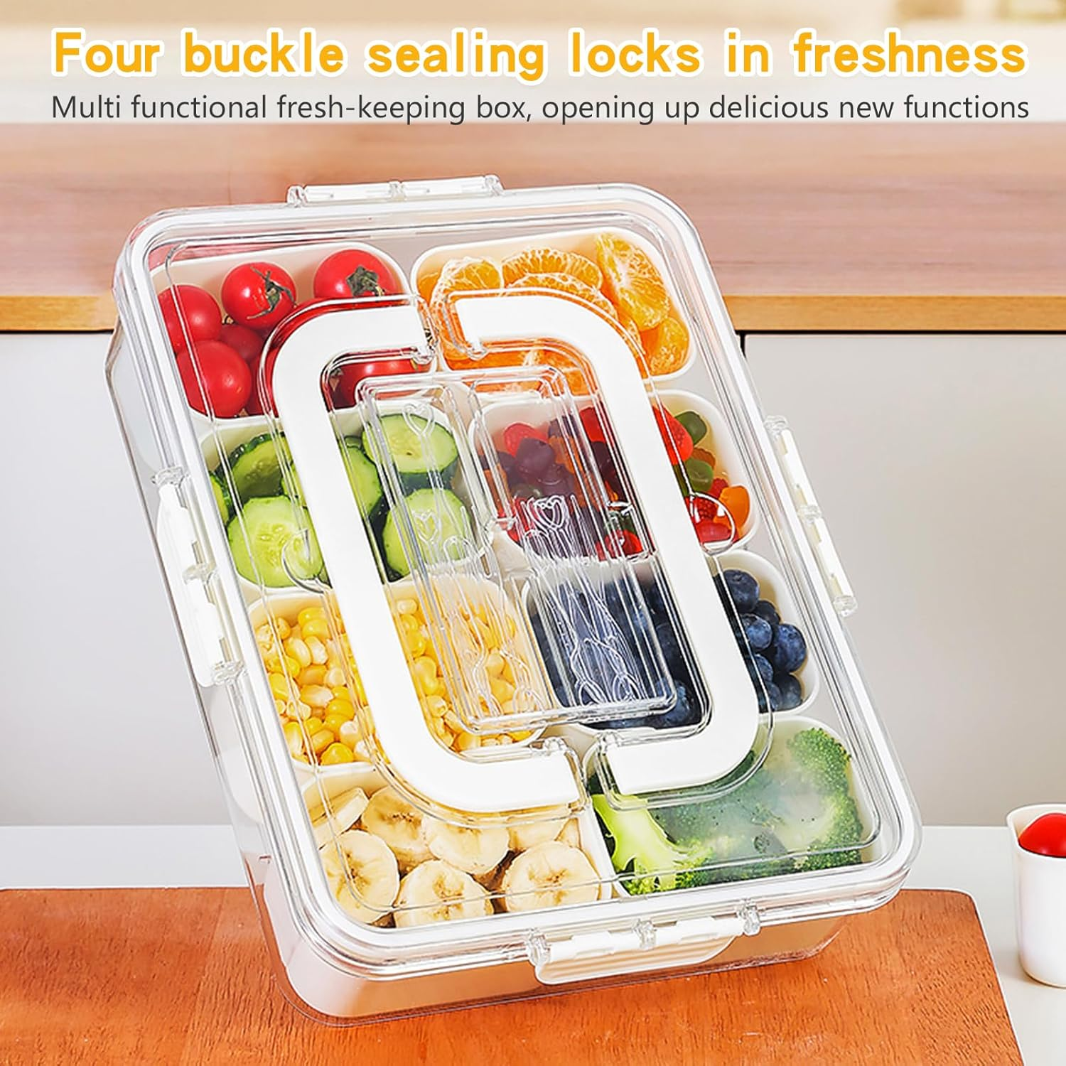 Square Snack Plate with Compartments, Dishes Food Storage Container with 8 Single Compartments, Snack Box Organiser for Sweets, Candy, Veggie, Biscuit, Nuts, Fruit image number 5