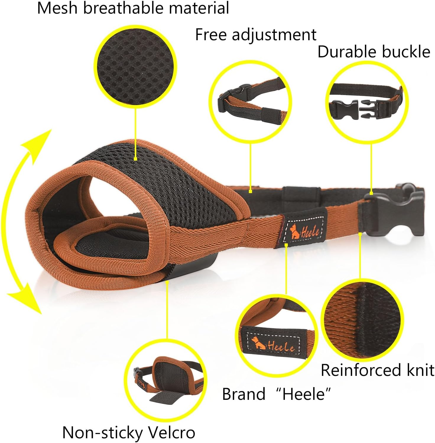 HEELE Dog Muzzle Dog Muzzles Breathable Mesh and Durable Nylon Dog Muzzle with Adjustable Loop and Soft Padding Dog Training Muzzle Prevent for Barking Biting and Chewing, Brown, L image number 2