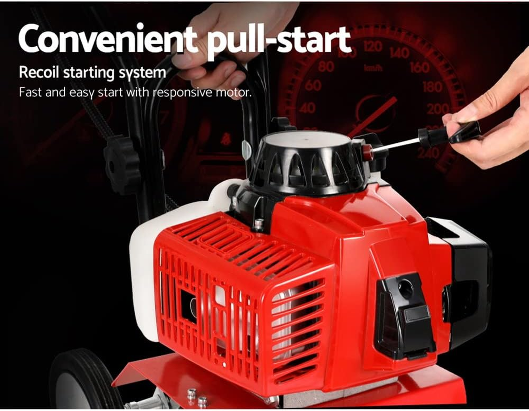 Giantz Tiller Cultivator, 88CC Garden Electric Lawn Scarifier Rotary Tillers Soil Rake Digger Outdoor Gardening Tool, 10000RPM 4 Blades Foldable Adjustable Tilling Depth Red image number 2