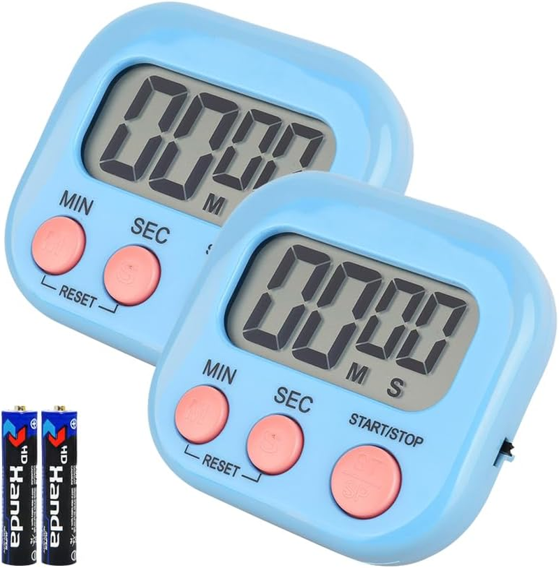 2 Pack Digital Kitchen Timer(Battery Included),Magnetic Digital Timers Loud Alarm Kitchen Timers for Cooking,Minute Second Count up Countdown (White)