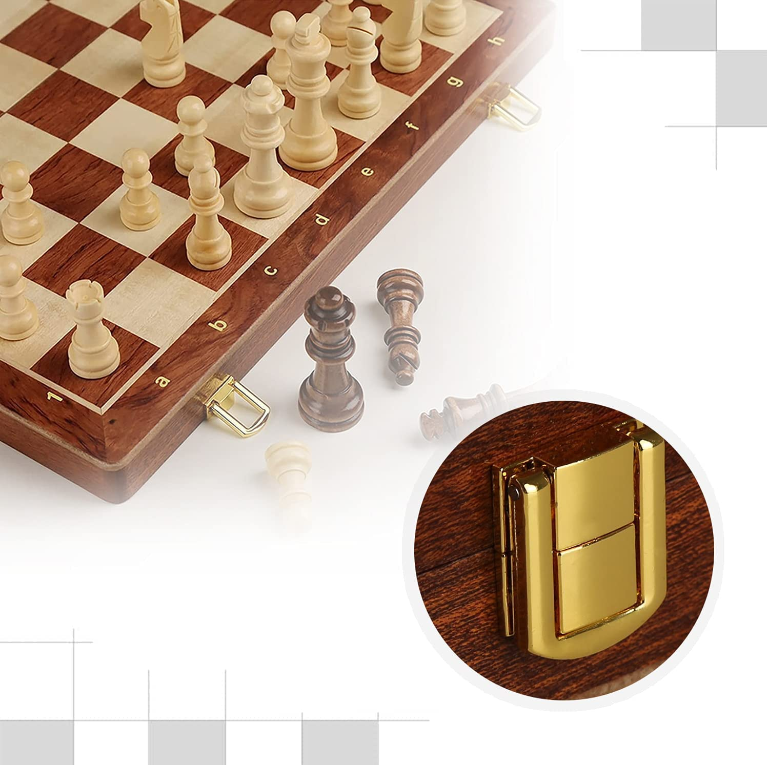 Mofish Chess Board, Chess Sets Wooden Travel Chess Set for Adults and Kids, Folding Chess Board Set with Crafted Chess Pieces Includes Extra Queens, Great Gifts for Friends (39 * 39CM)