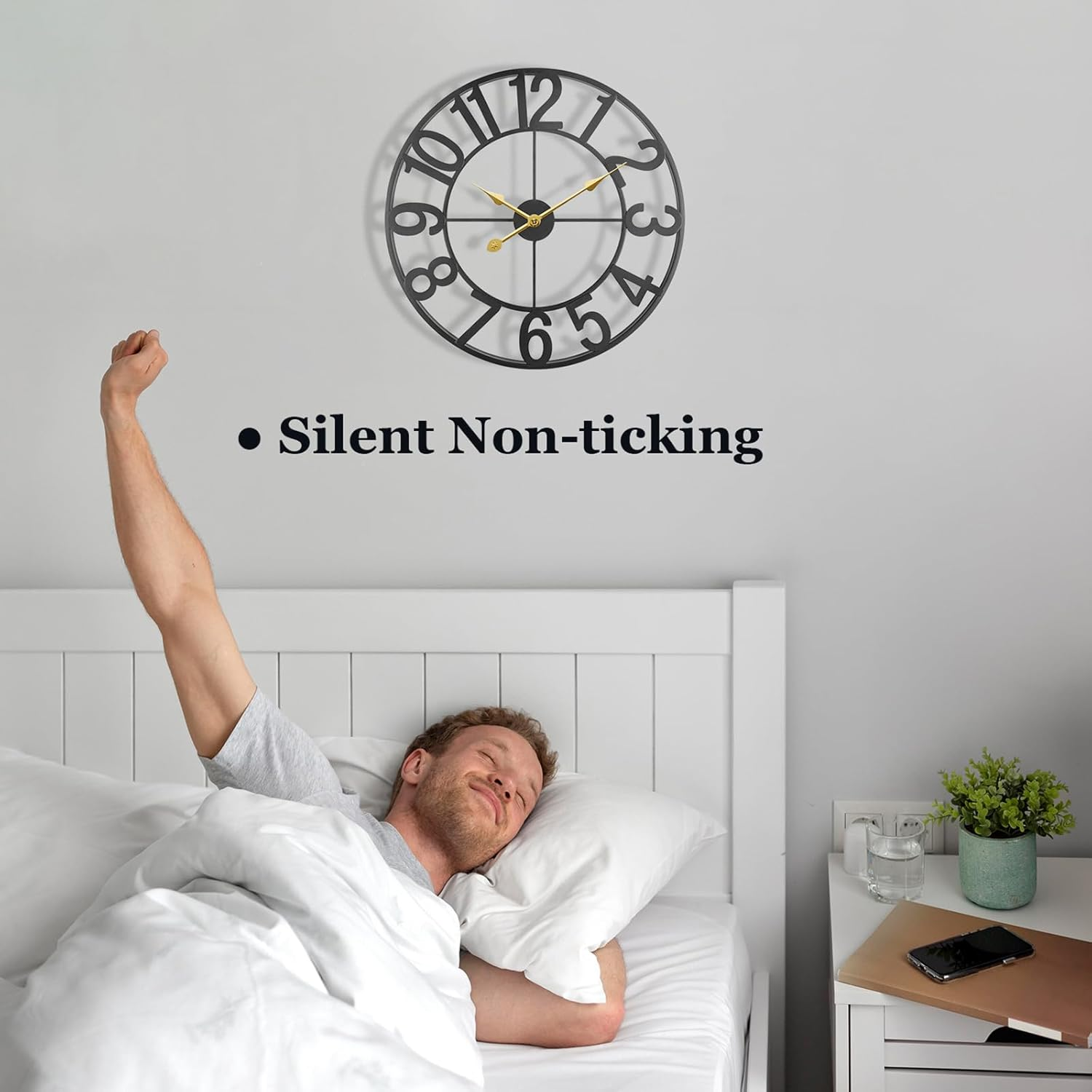 SUKYING Large Outdoor Clock, Silent Non-Ticking Battery Operated Outdoor Wall Clock, Black Modern Metal Wall Clock for Patio, Porch, Pool Area, Kitchen, Bedroom, Living Room, Farmhouse Decor - 16 Inch image number 5