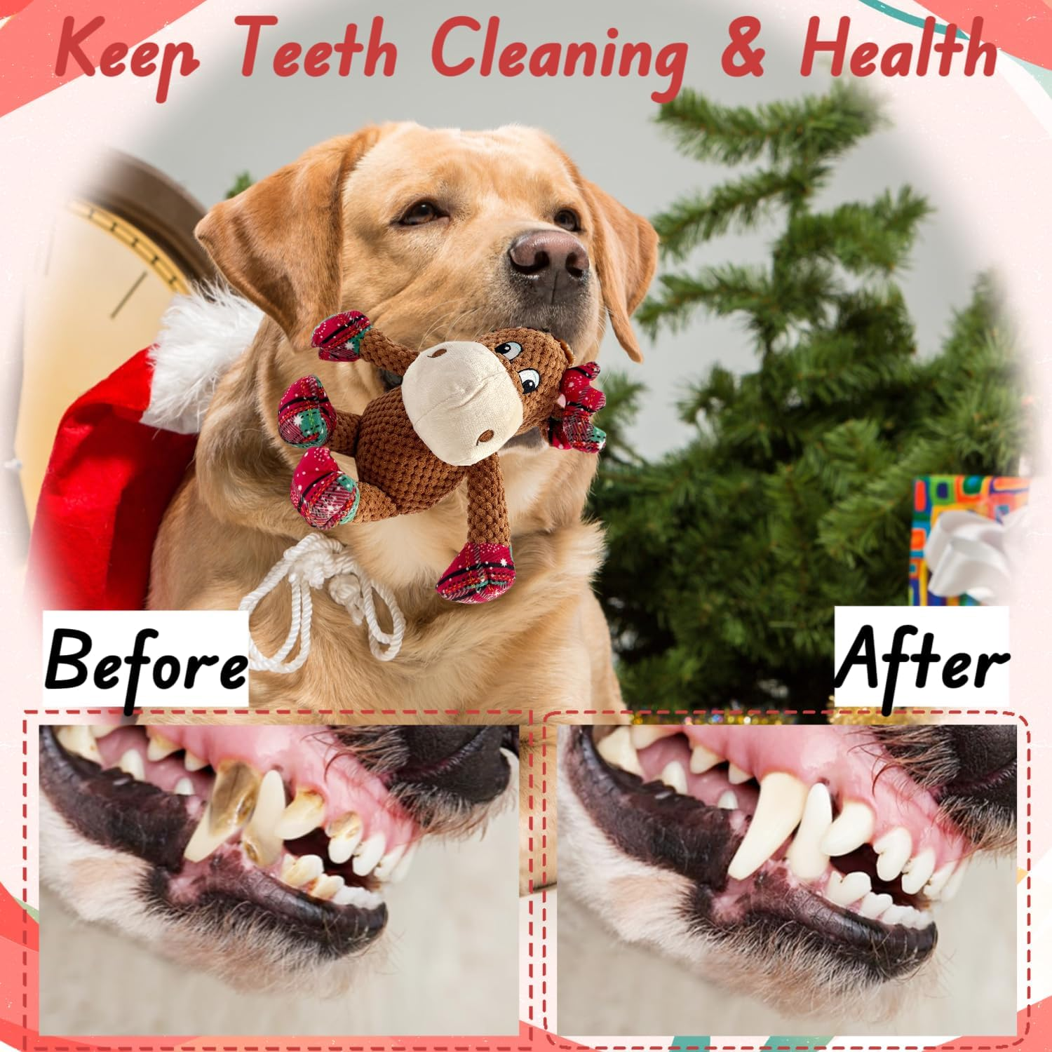 Christmas Dog Squeaky Toys with Crinkle, Xmas Interactive Plush Dog Toys, Dog Enrichment Chew Toys to Keep Them Busy, Dog Toys for Small Medium Large Dogs, Puppy Toys - Deer image number 3