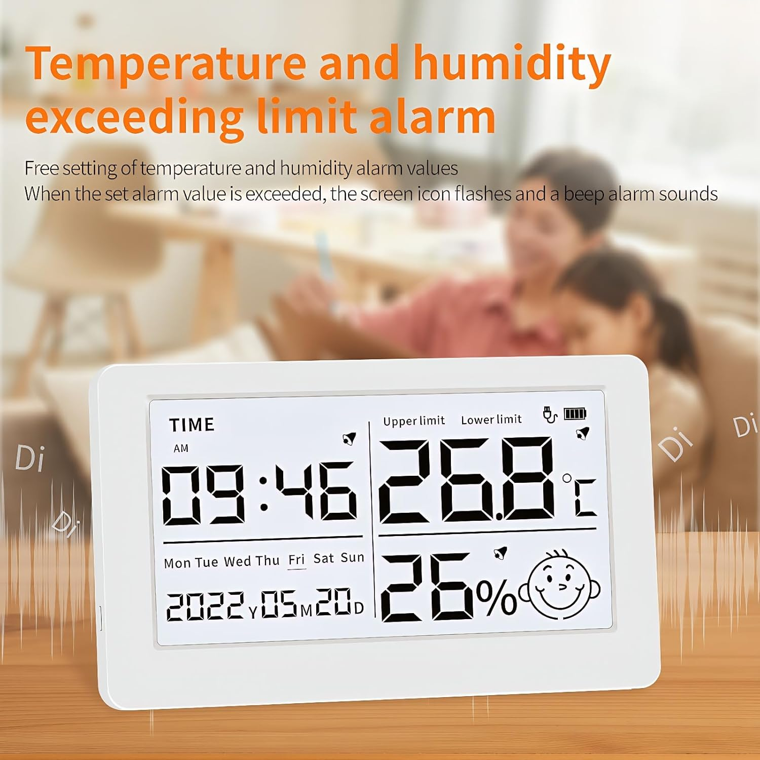 Mengshen Digital Hygrometer Rechargeable Indoor Thermometer with Alarm Clock Date Display Comfort Level Icons for Home Baby Room Wall/Mountable image number 4