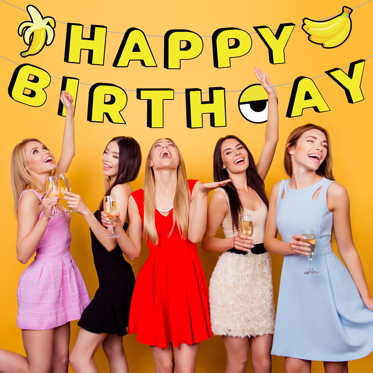Yellow Cartoon Birthday Banner, Cute Cartoon Theme Banana Party Banner Pre-Strung Hanging Birthday Banner Decorations for Boys and Girls Birthday Party Supplies image number 2
