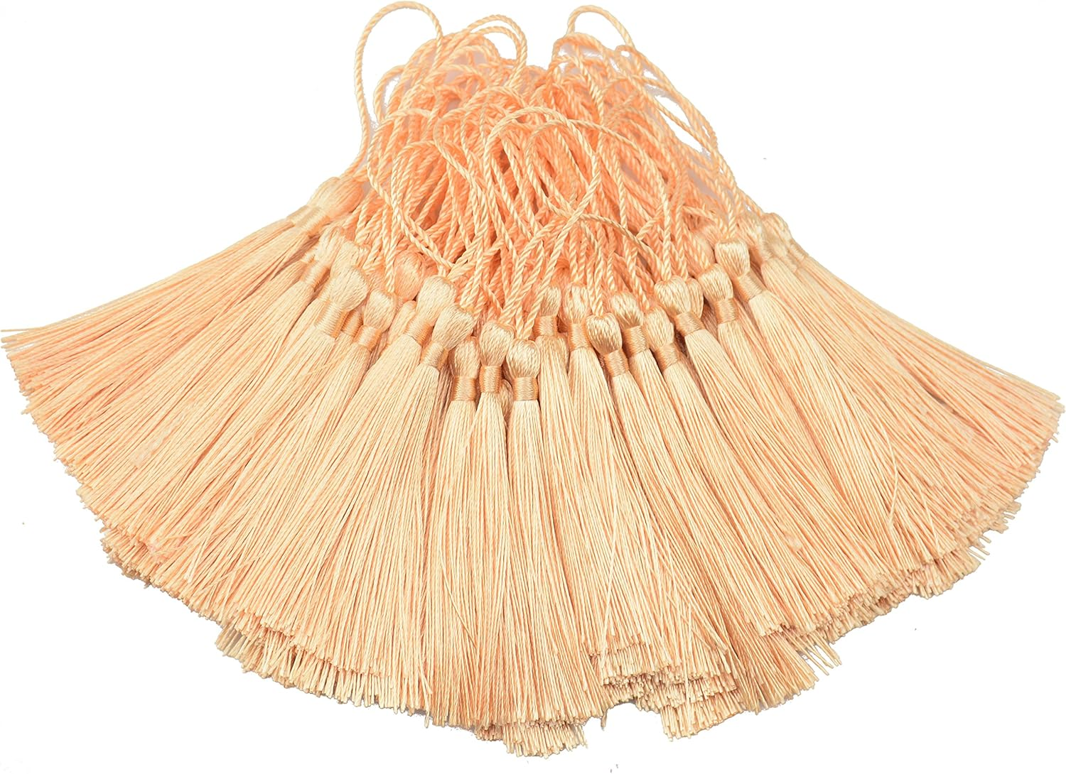 100Pcs 13Cm/5 Inch Silky Floss Bookmark Tassels with 2-Inch Cord Loop and Small Chinese Knot for Jewelry Making, Souvenir, Bookmarks, DIY Craft Accessory (Sky Blue)